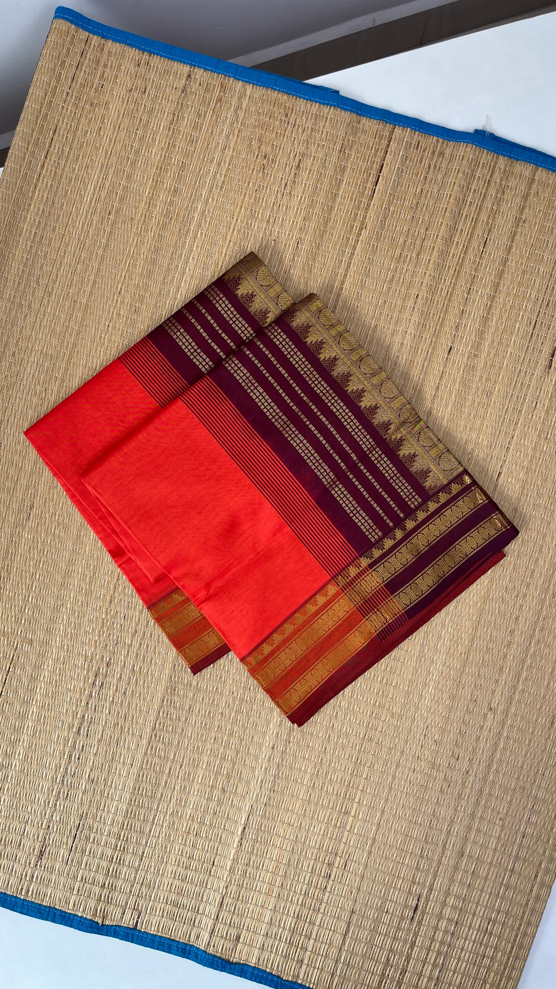 Orange Half Pure Silk Cotton Saree With Plain Pattern