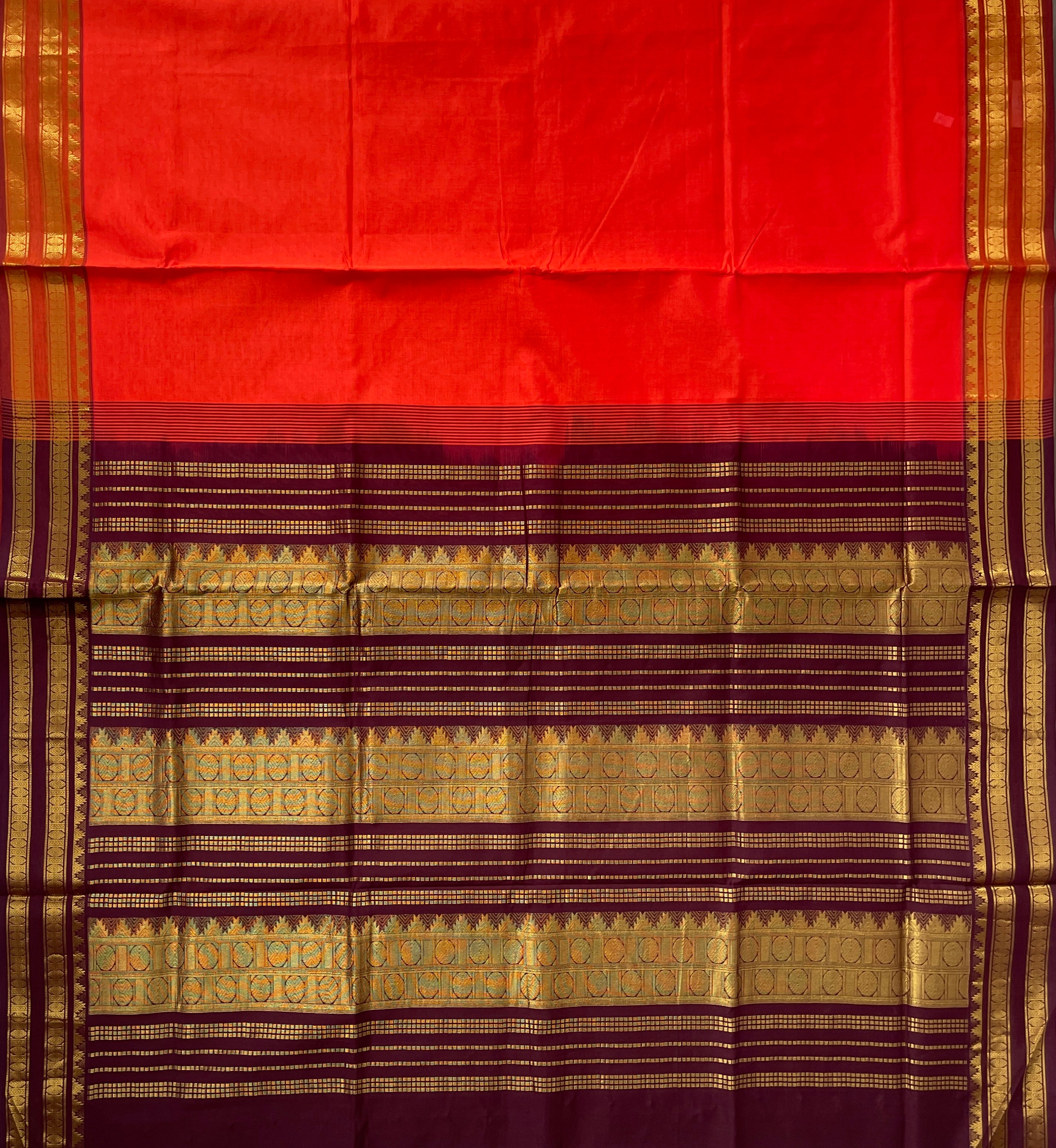 Orange Half Pure Silk Cotton Saree With Plain Pattern