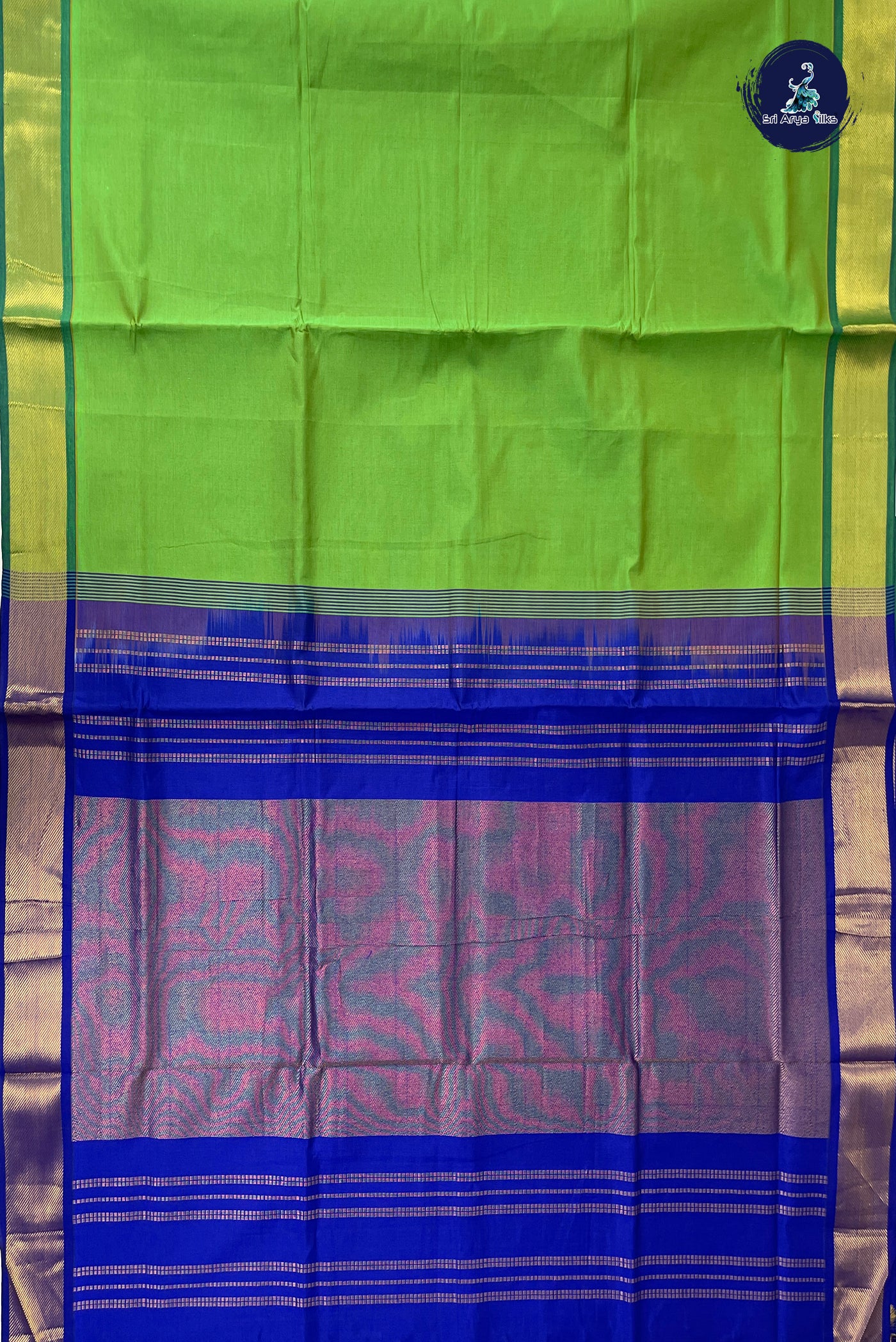 Light Green Half Pure Silk Cotton Saree With Plain Pattern