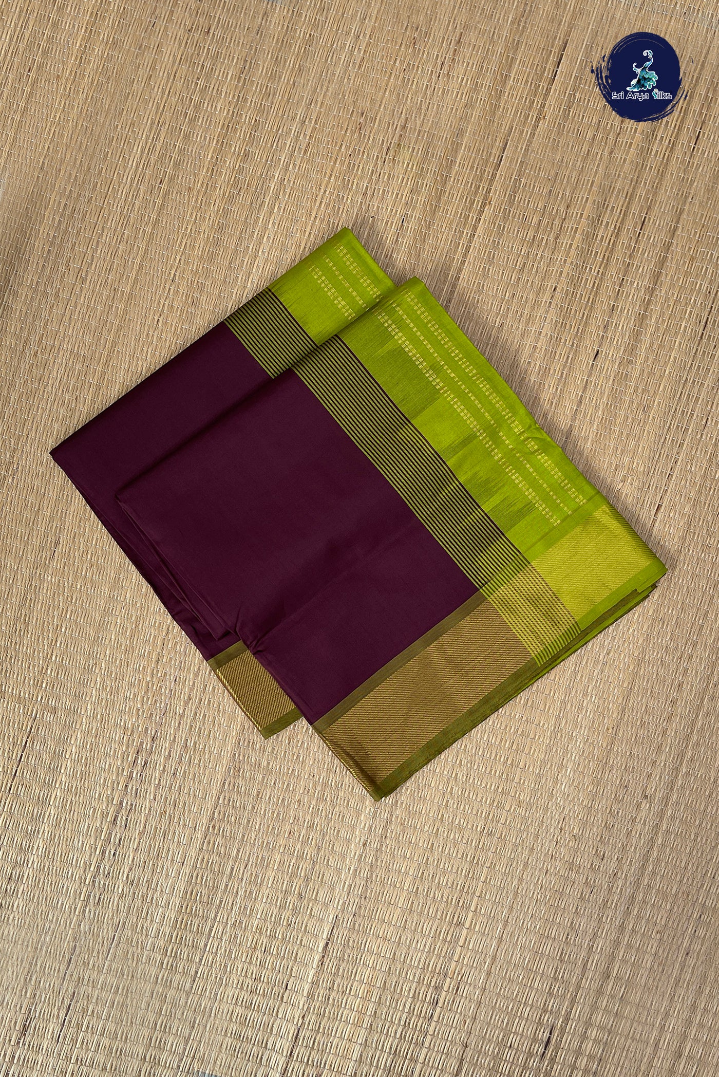 Brown Half Pure Silk Cotton Saree With Plain Pattern