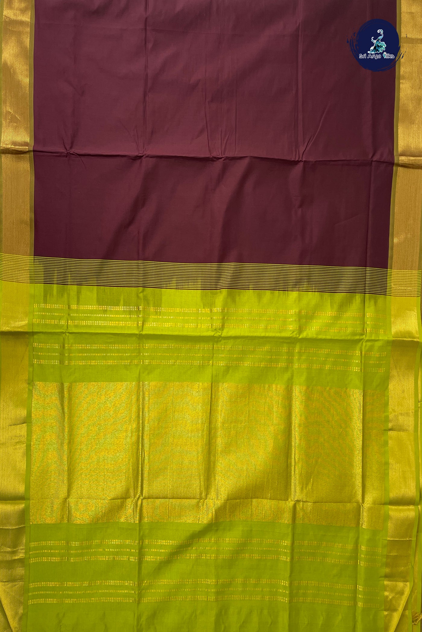 Brown Half Pure Silk Cotton Saree With Plain Pattern