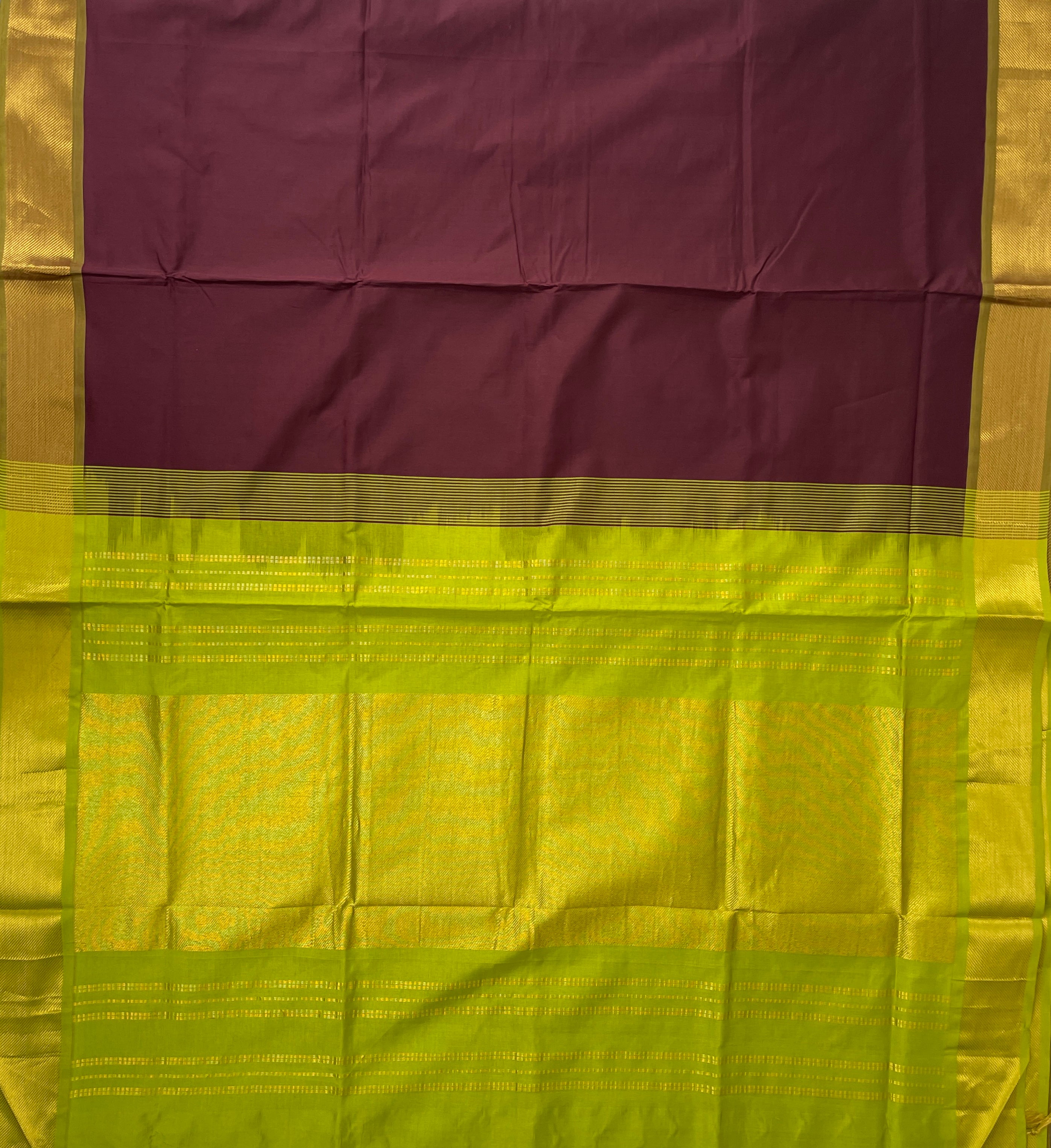 Brown Half Pure Silk Cotton Saree With Plain Pattern