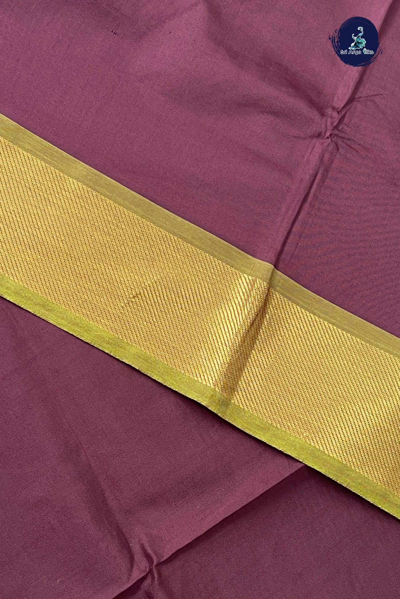 Brown Half Pure Silk Cotton Saree With Plain Pattern