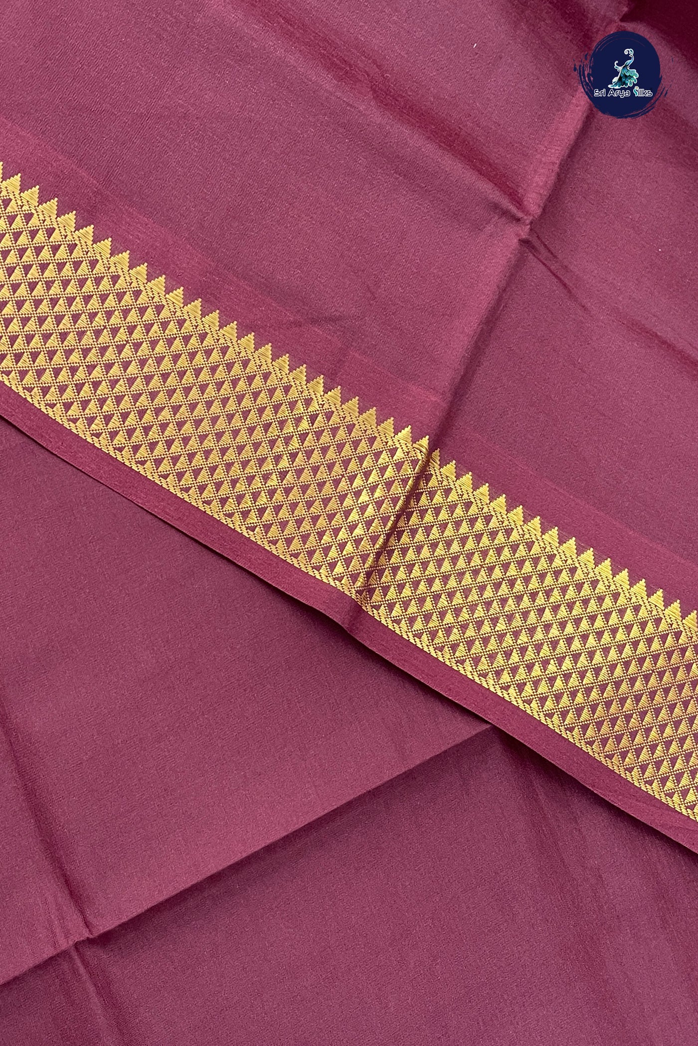 Brown Half Pure Silk Cotton Saree With Plain Pattern