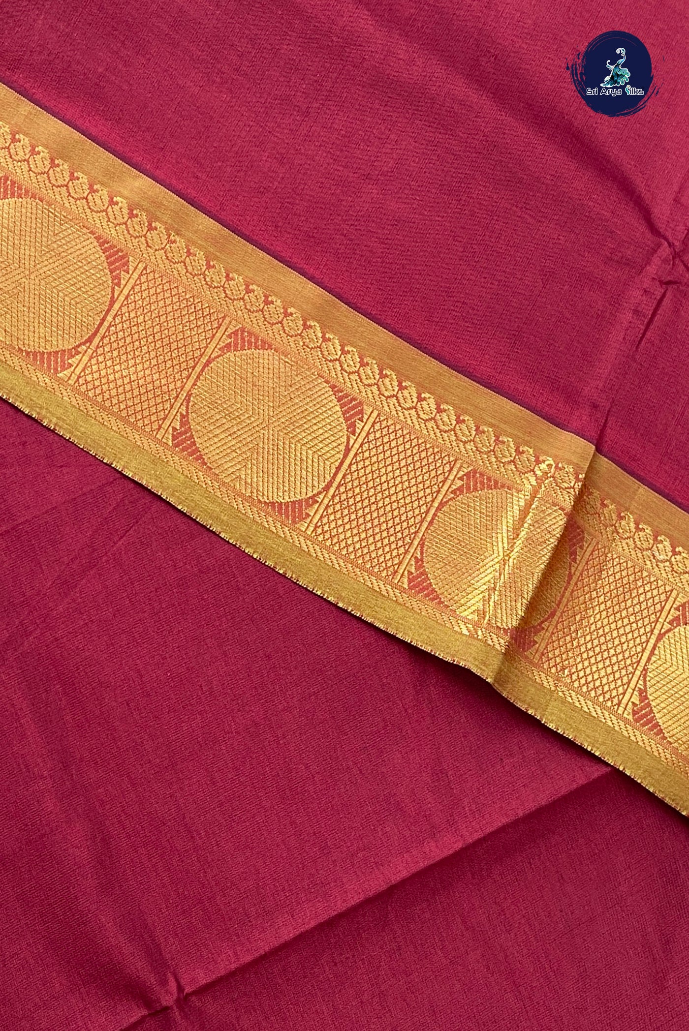 Brown Half Pure Silk Cotton Saree With Plain Pattern