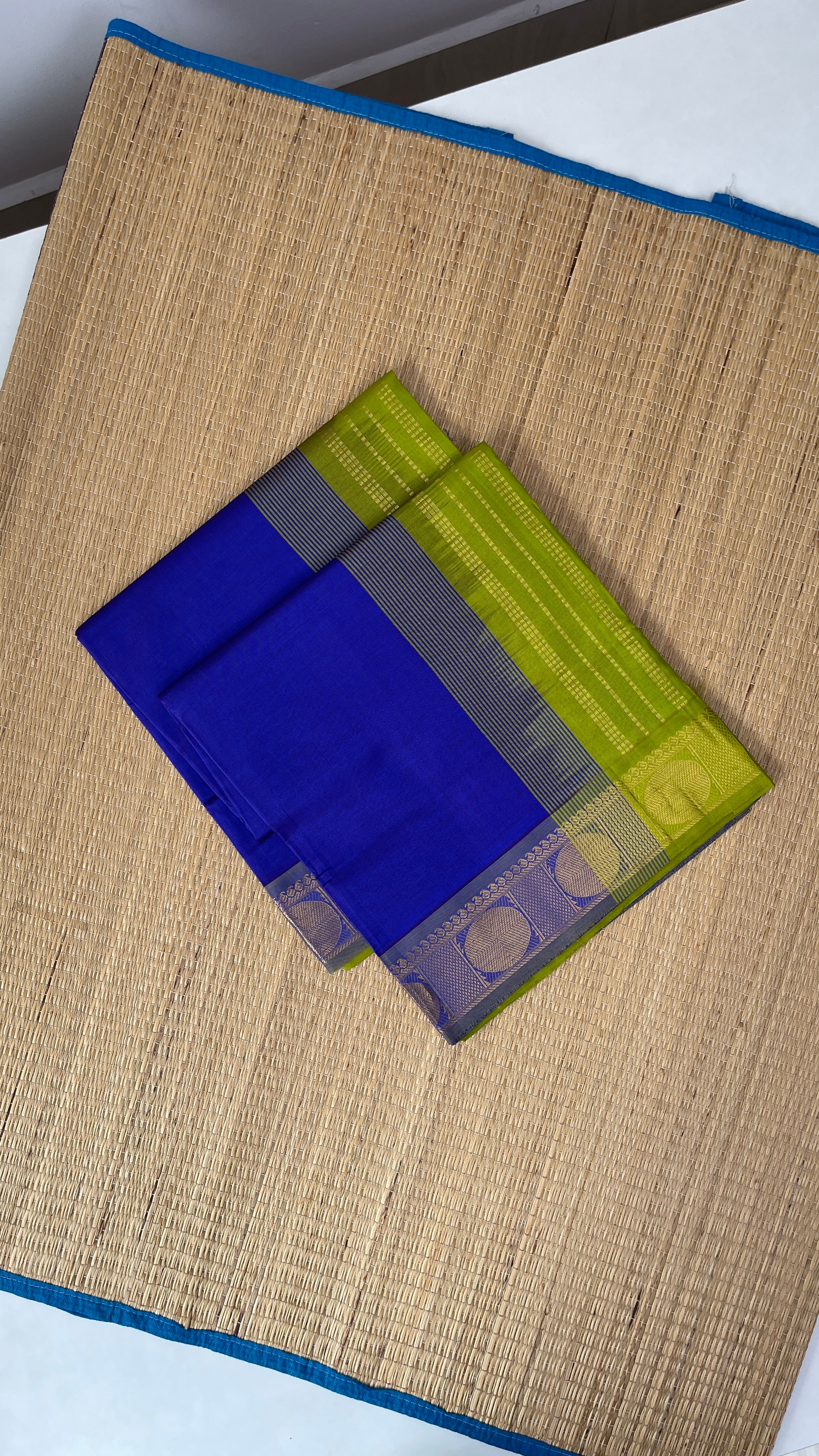 MS Blue Half Pure Silk Cotton Saree With Plain Pattern