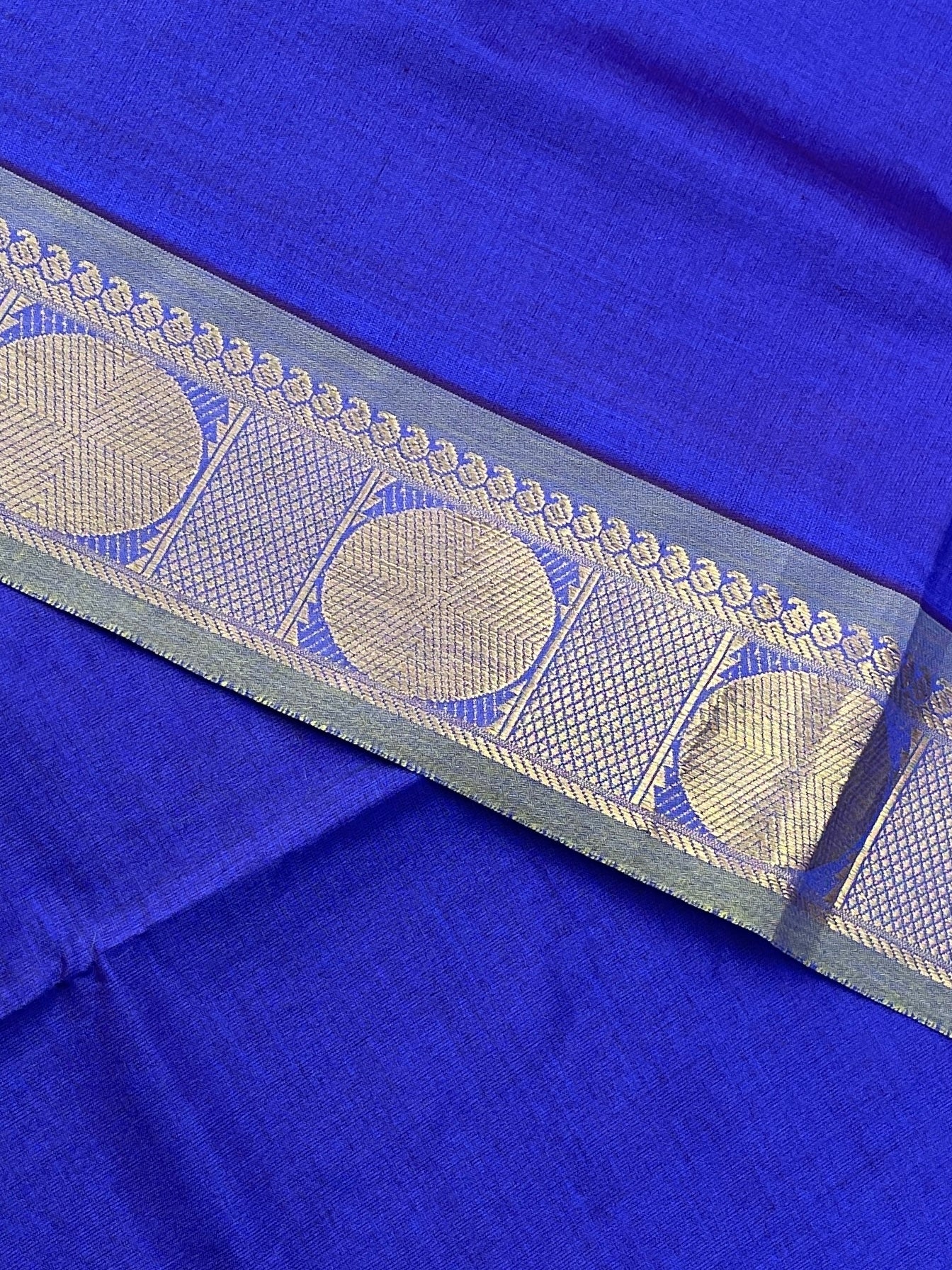 MS Blue Half Pure Silk Cotton Saree With Plain Pattern