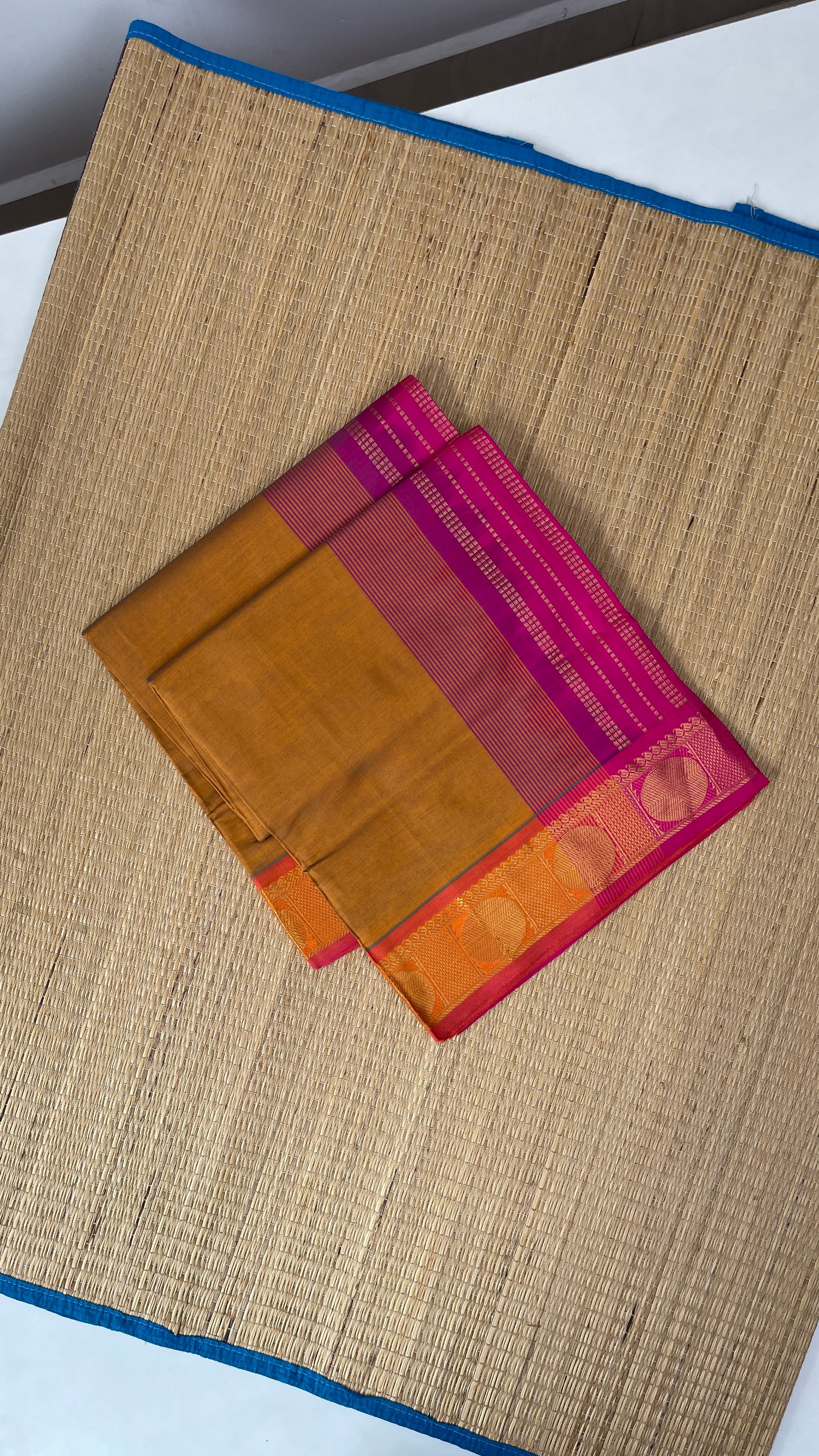 Golden Mustard Half Pure Silk Cotton Saree With Plain Pattern