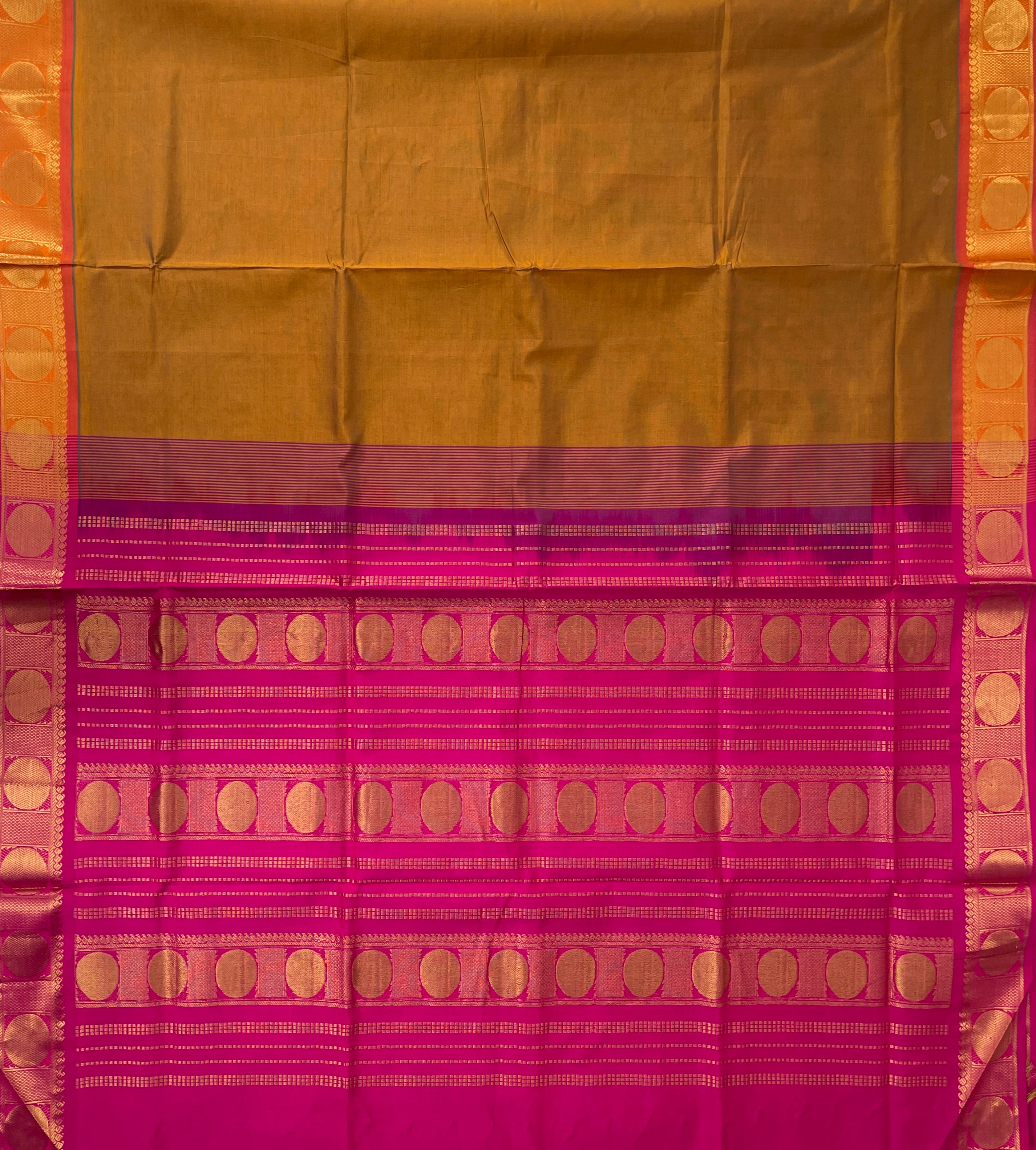 Golden Mustard Half Pure Silk Cotton Saree With Plain Pattern