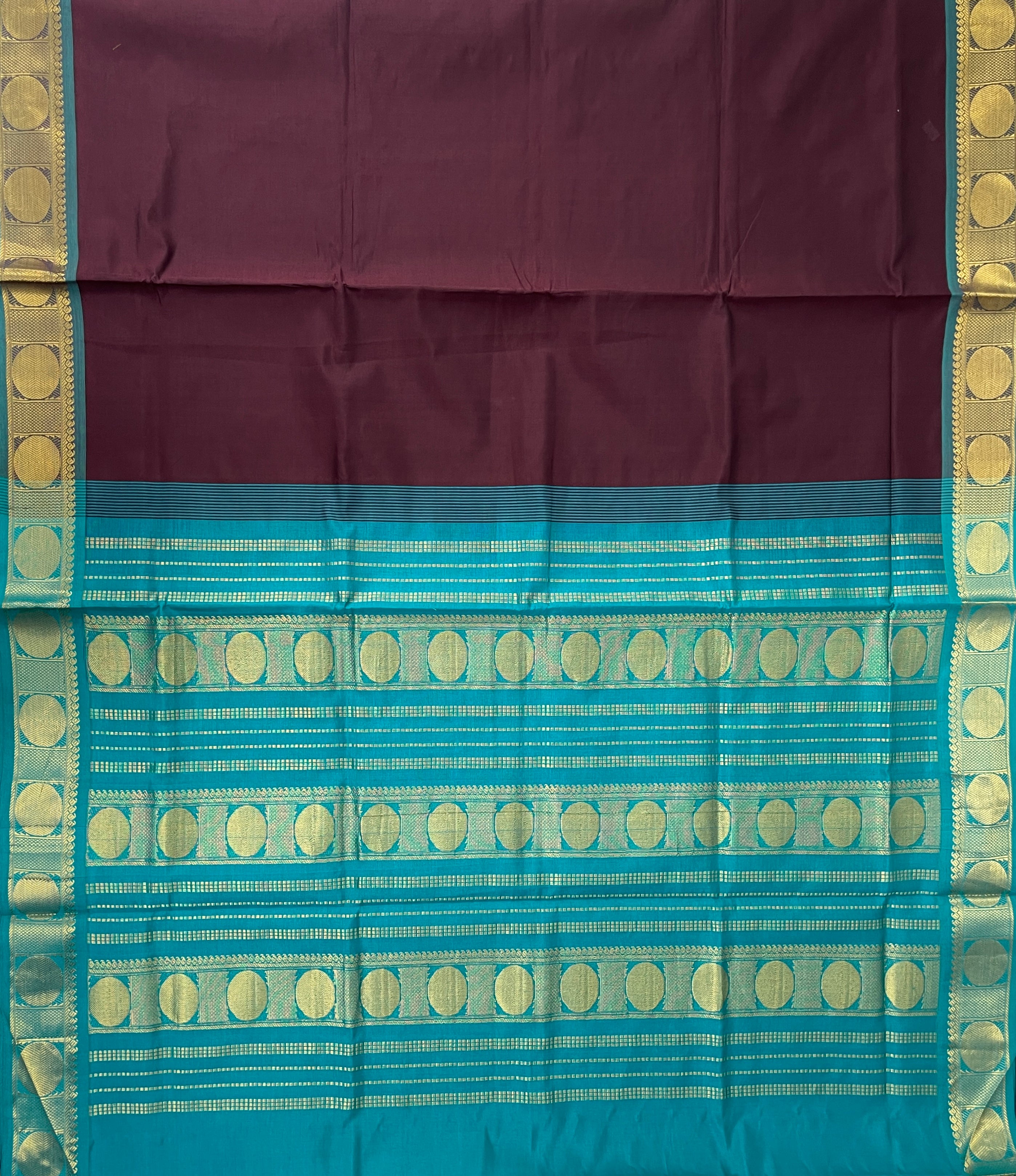 Blue Half Pure Silk Cotton Saree With Plain Pattern