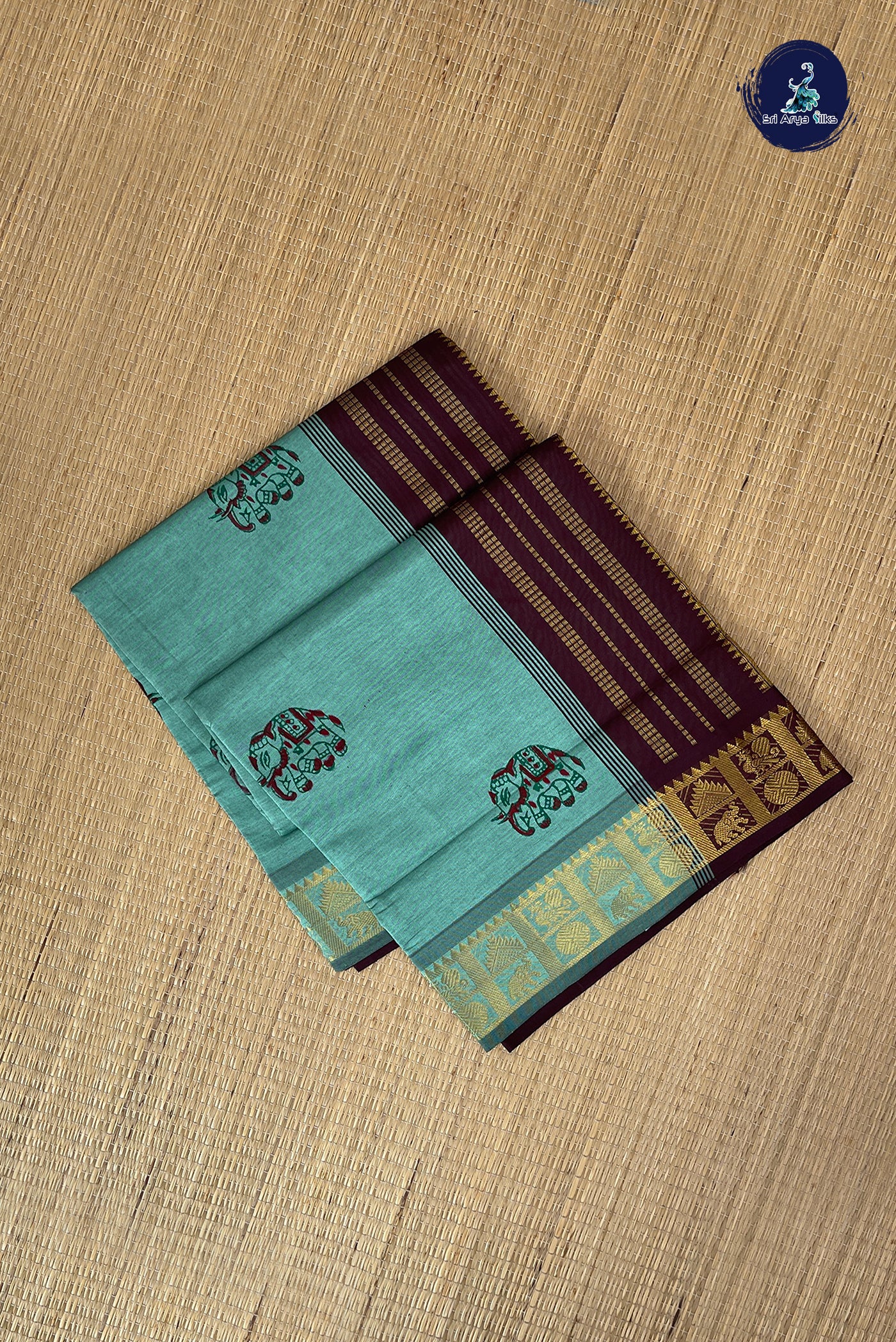 Blue Half Pure Silk Cotton Saree With Printed Pattern