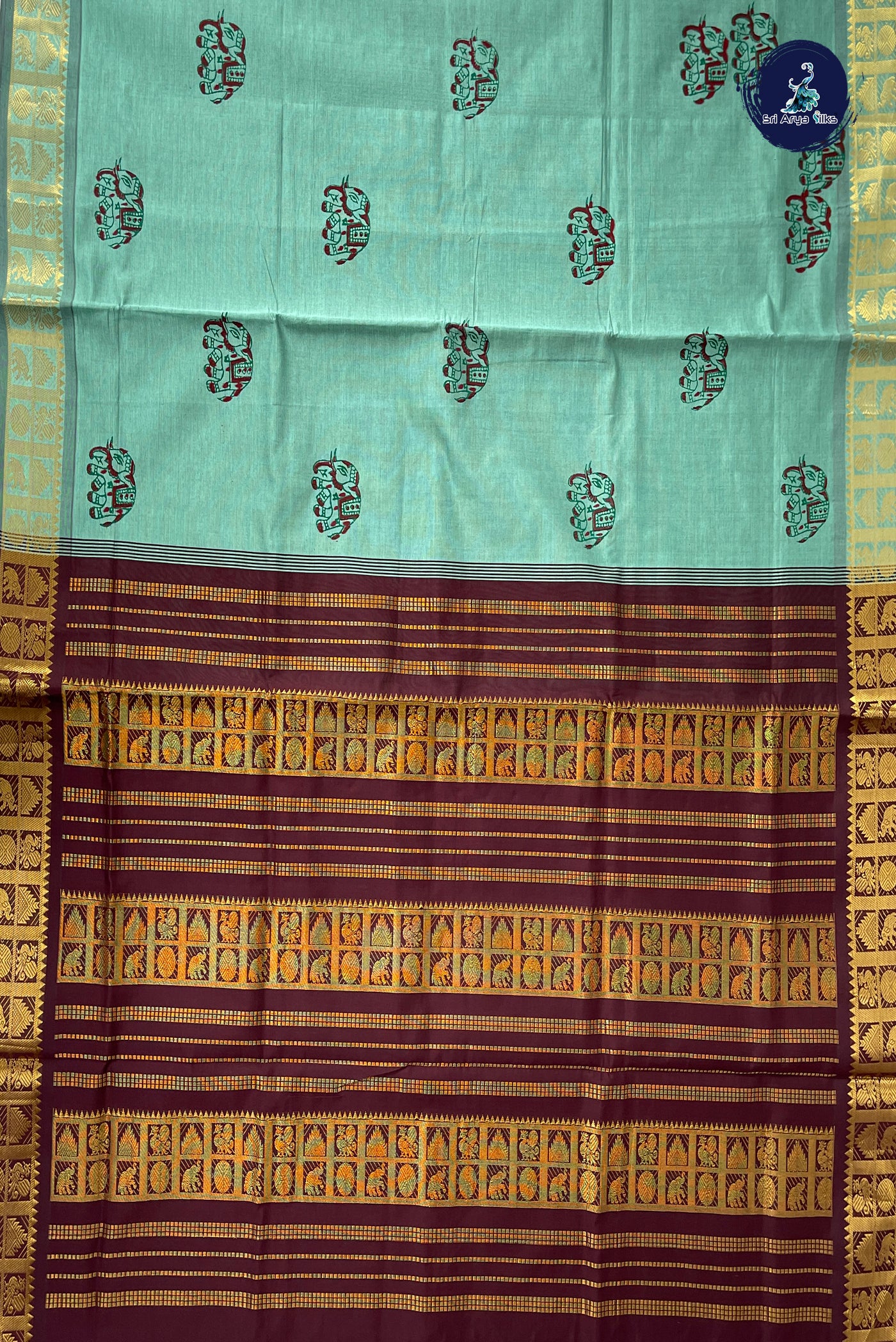 Blue Half Pure Silk Cotton Saree With Printed Pattern