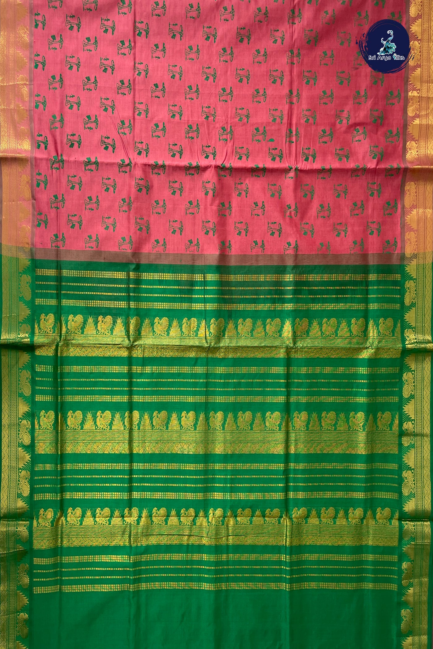 Caramel Shade Half Pure Silk Cotton Saree With Printed Pattern