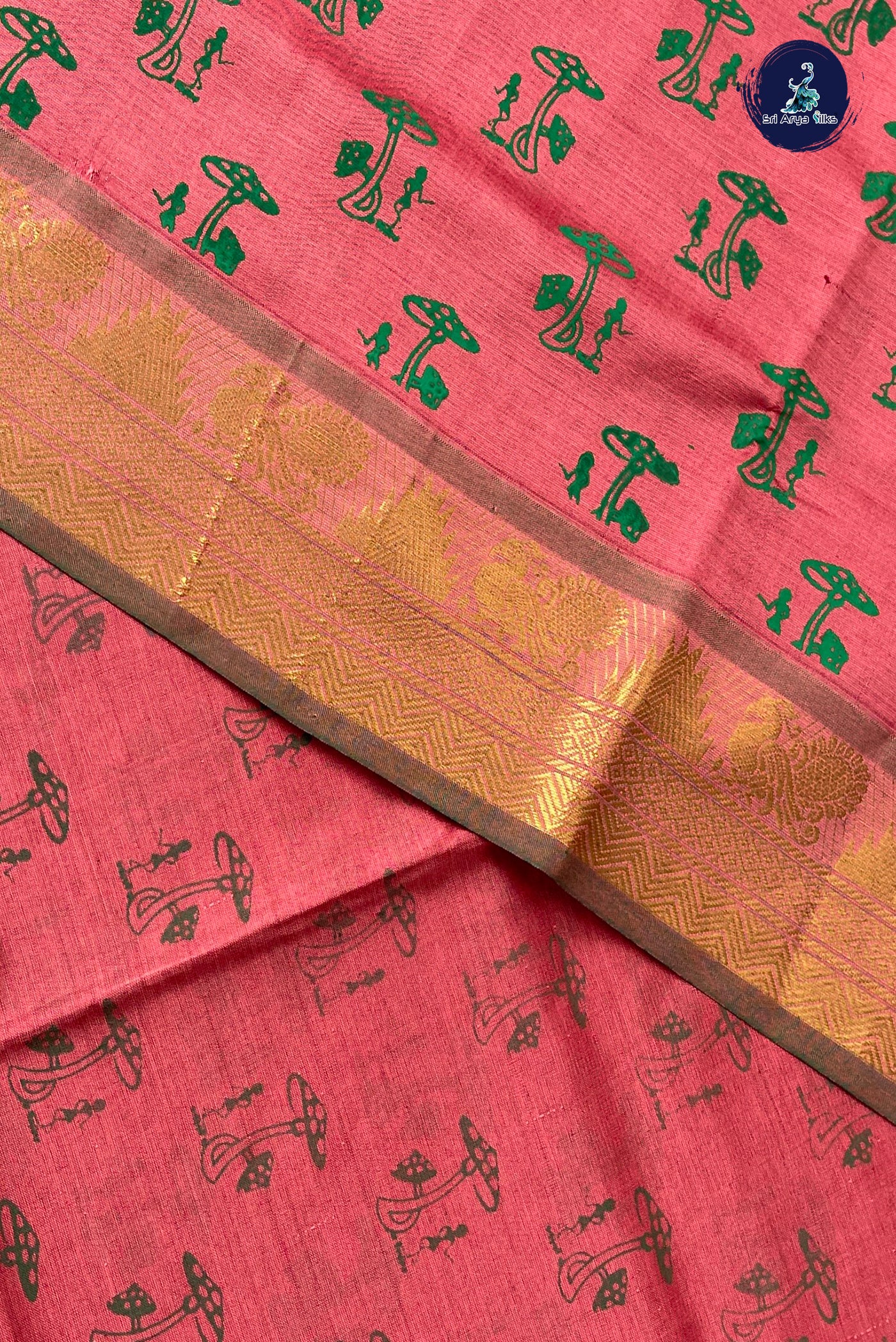 Caramel Shade Half Pure Silk Cotton Saree With Printed Pattern