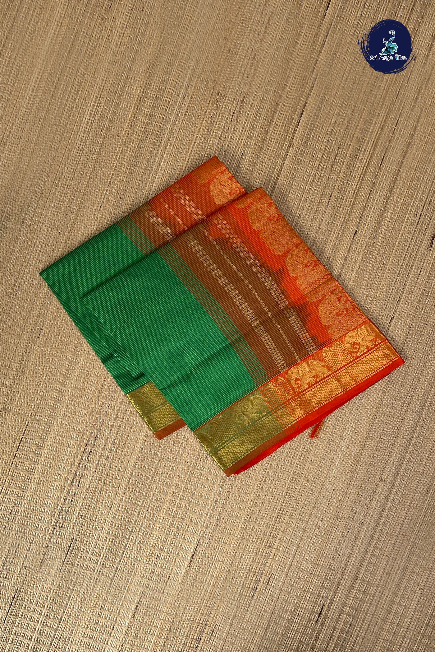 Green Half Pure Silk Cotton Saree With Vaira Oosi Pattern