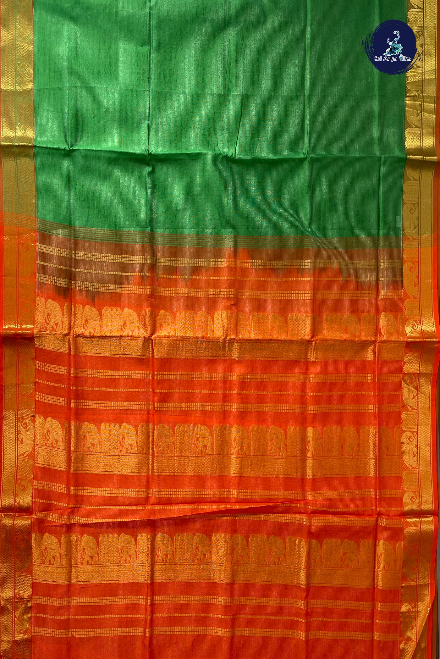 Green Half Pure Silk Cotton Saree With Vaira Oosi Pattern