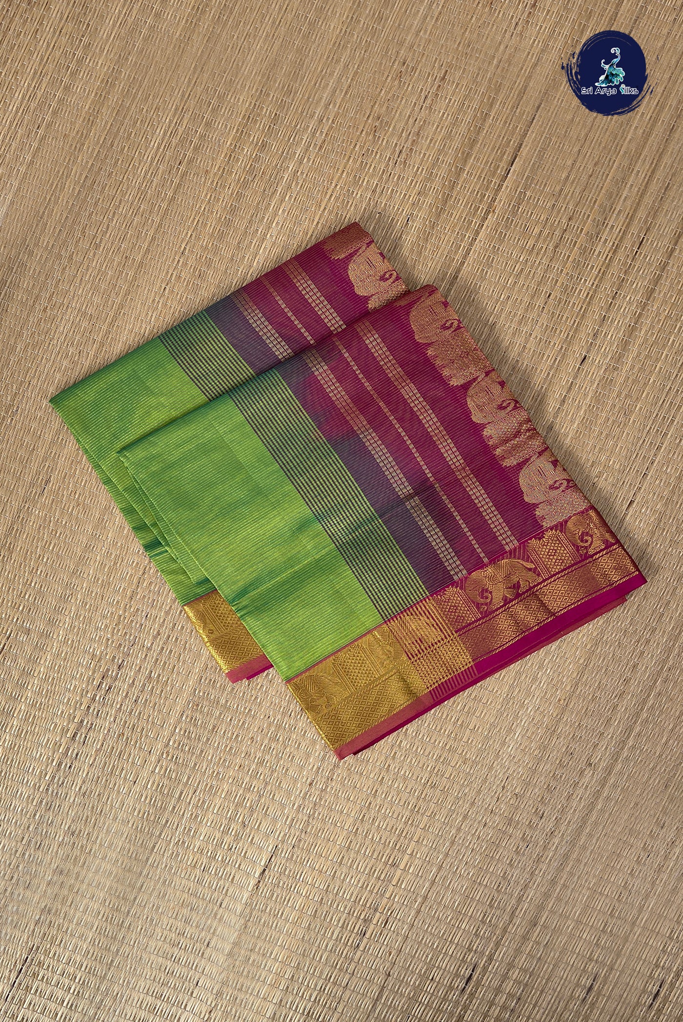 Light Green Half Pure Silk Cotton Saree With Vaira Oosi Pattern