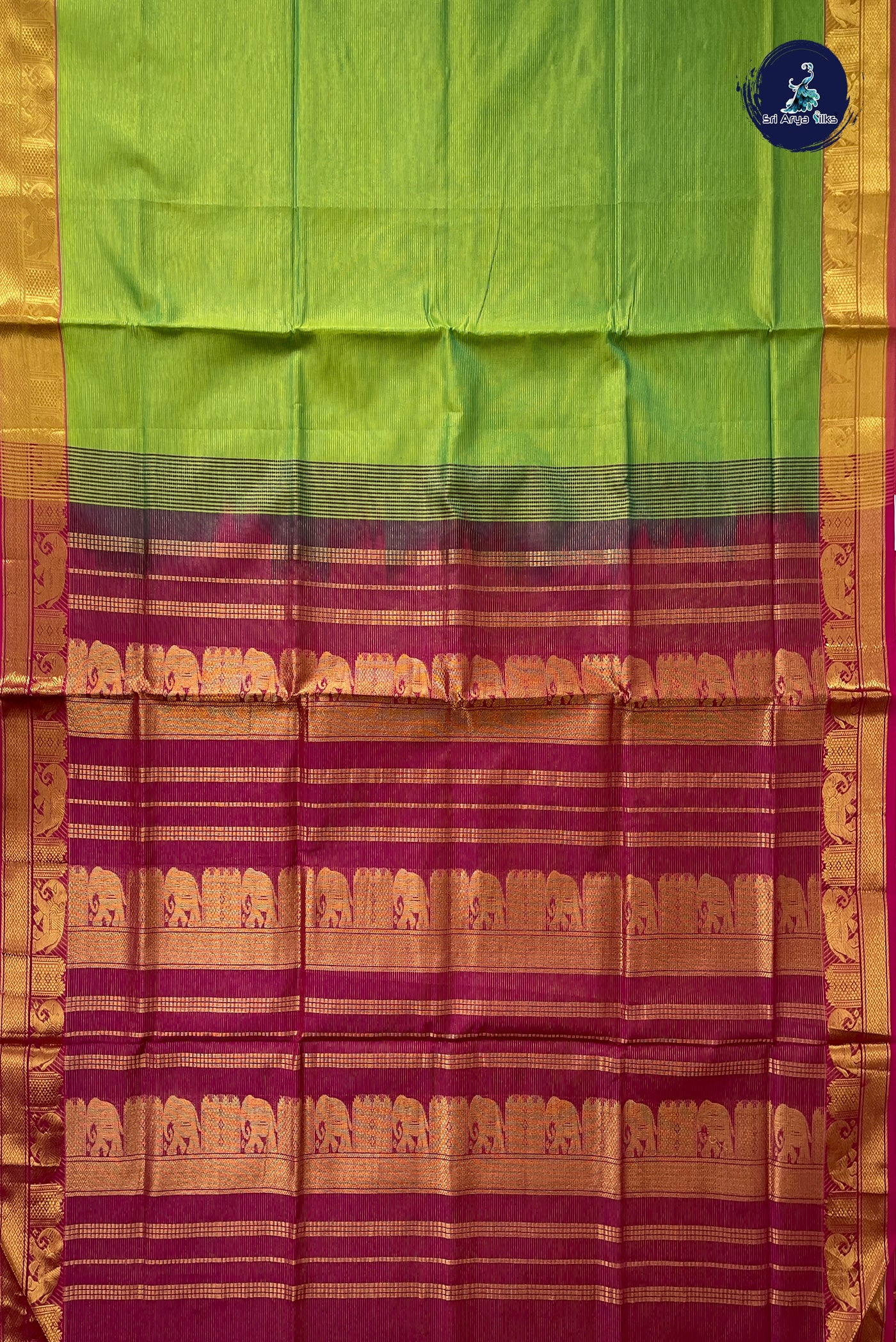 Light Green Half Pure Silk Cotton Saree With Vaira Oosi Pattern