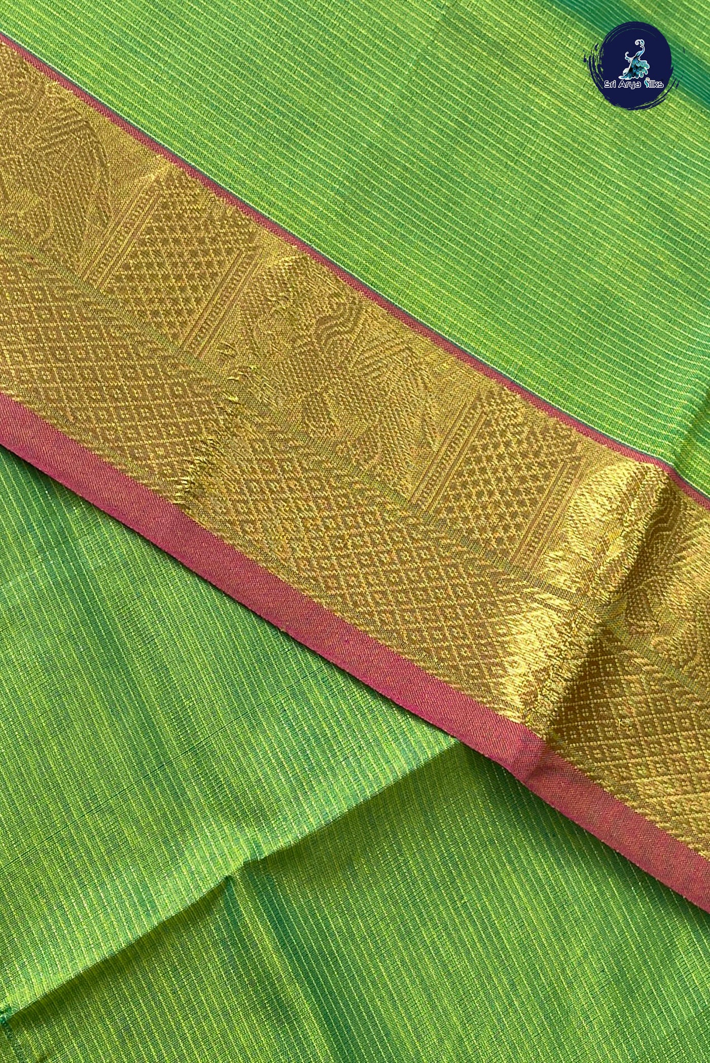 Light Green Half Pure Silk Cotton Saree With Vaira Oosi Pattern