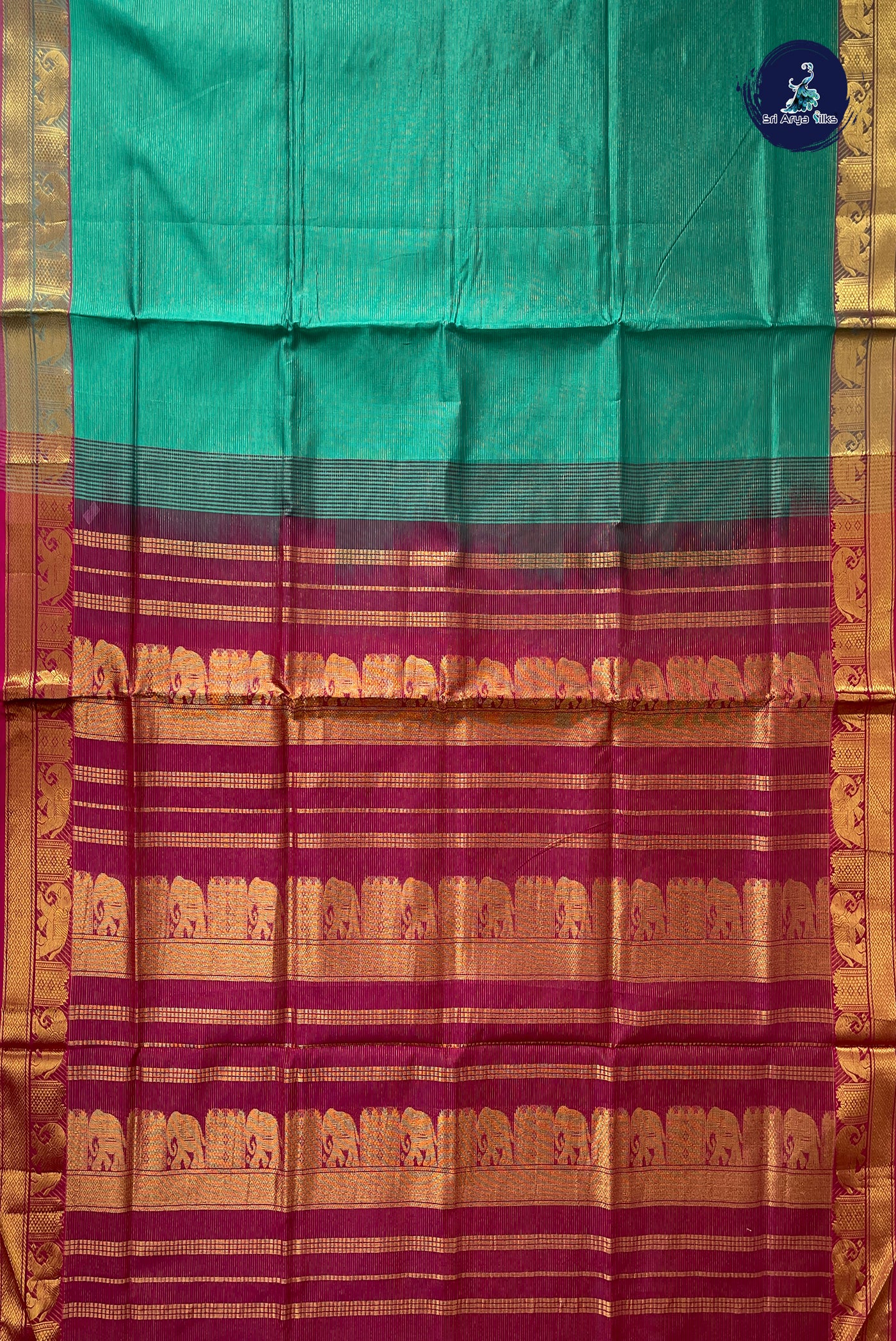 Green Half Pure Silk Cotton Saree With Vaira Oosi Pattern