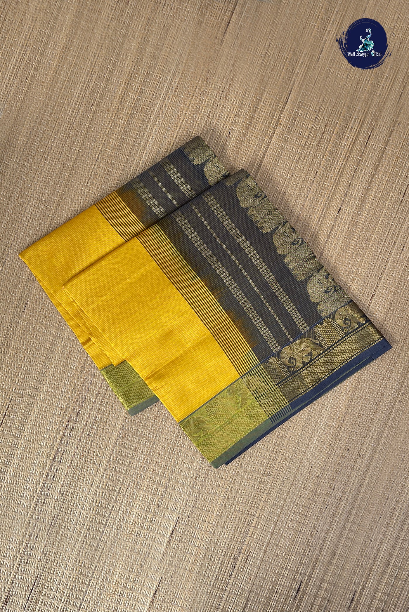 Lemon Yellow Half Pure Silk Cotton Saree With Vaira Oosi Pattern