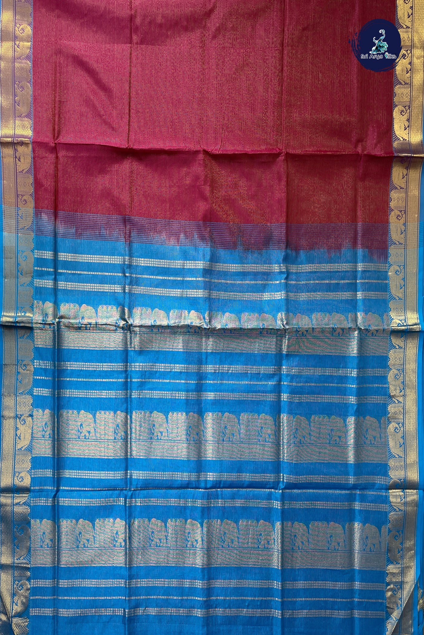 BeetRoot Shade Half Pure Silk Cotton Saree With Vaira Oosi Pattern