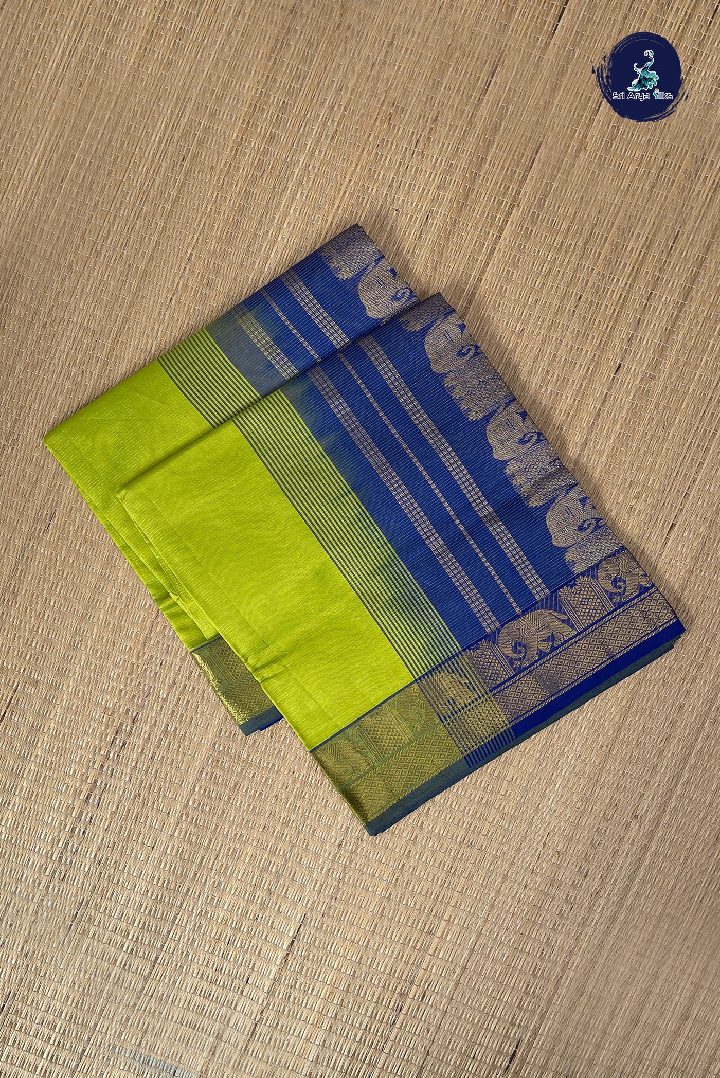 Lime Green Half Pure Silk Cotton Saree With Vaira Oosi Pattern