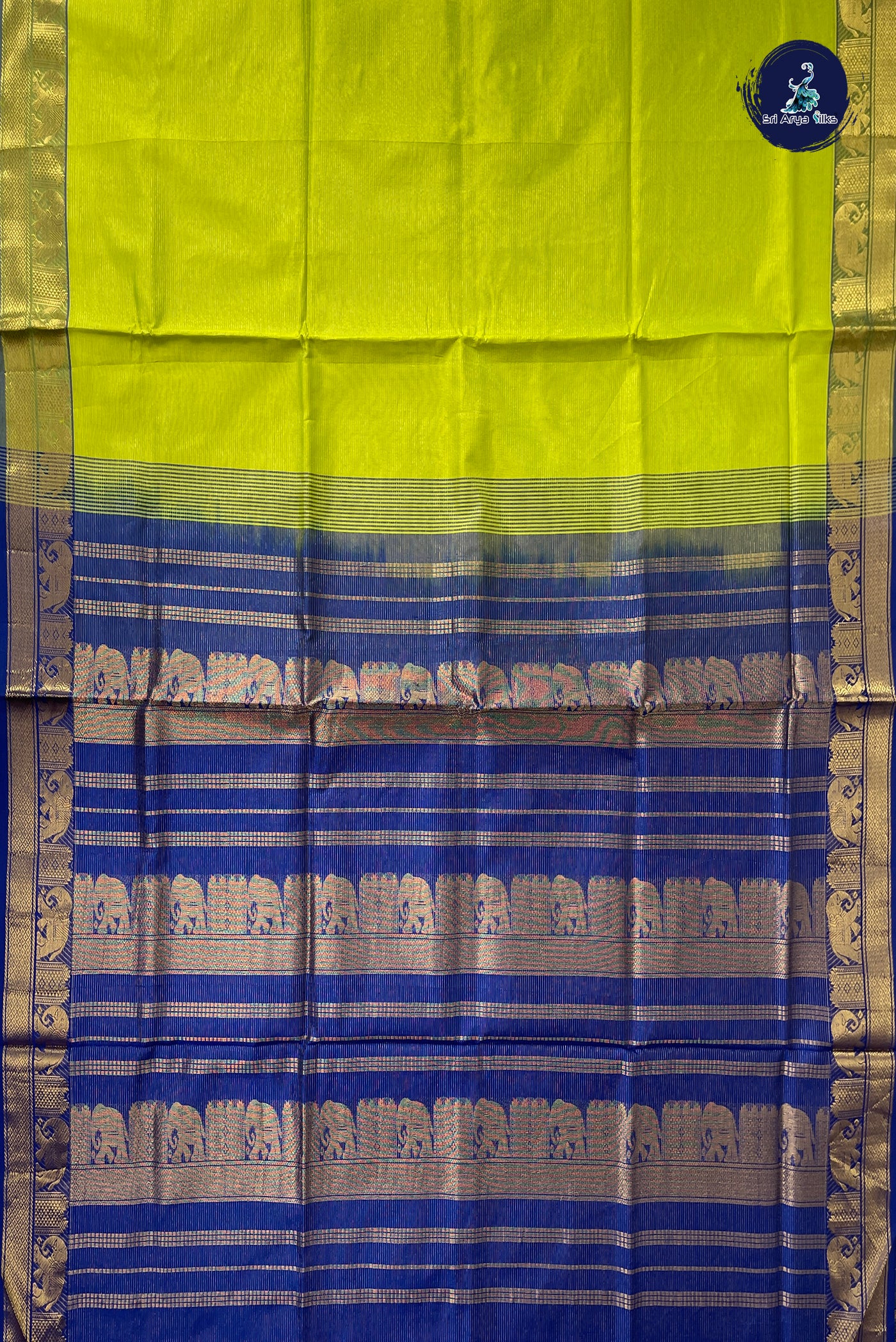 Lime Green Half Pure Silk Cotton Saree With Vaira Oosi Pattern