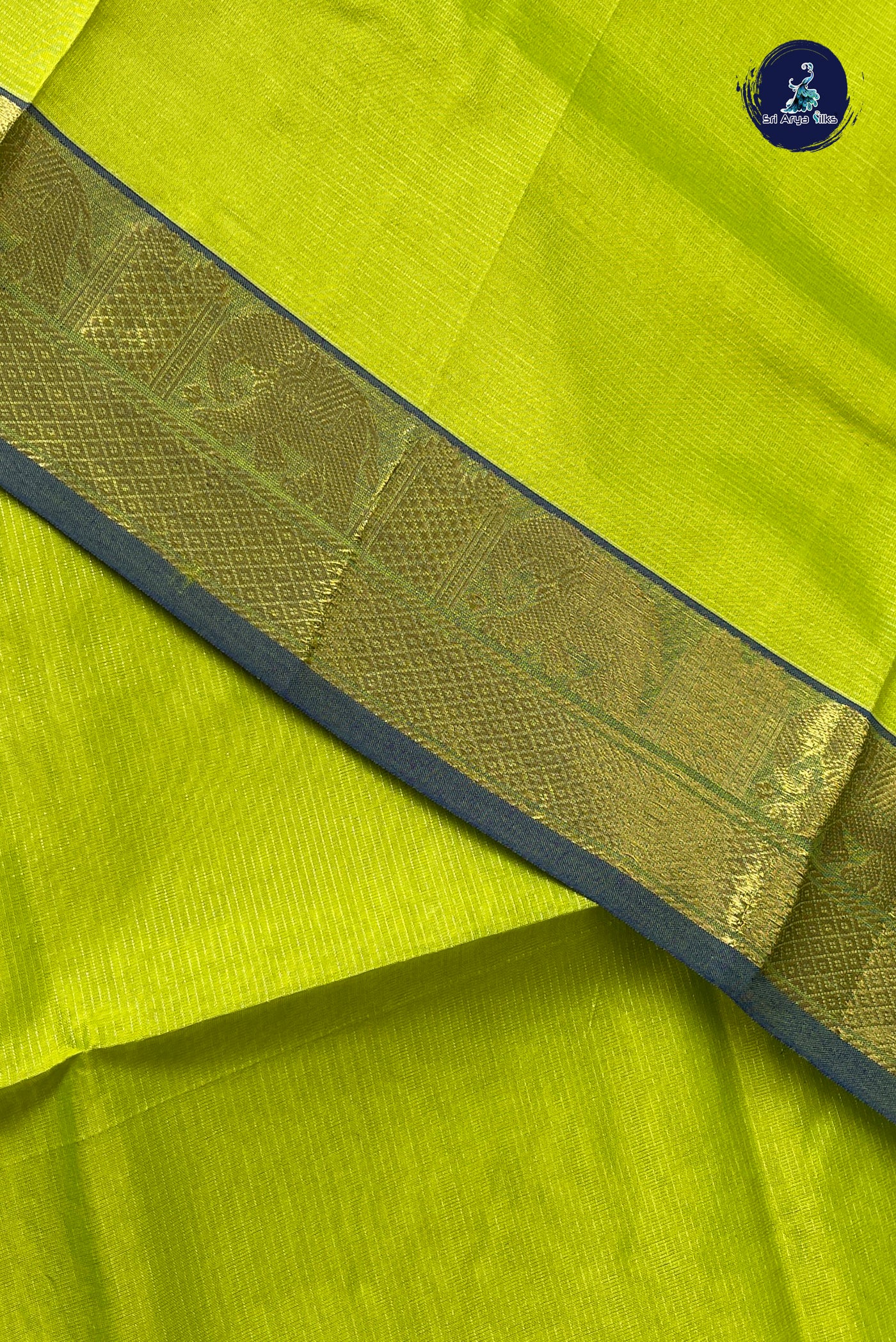 Lime Green Half Pure Silk Cotton Saree With Vaira Oosi Pattern
