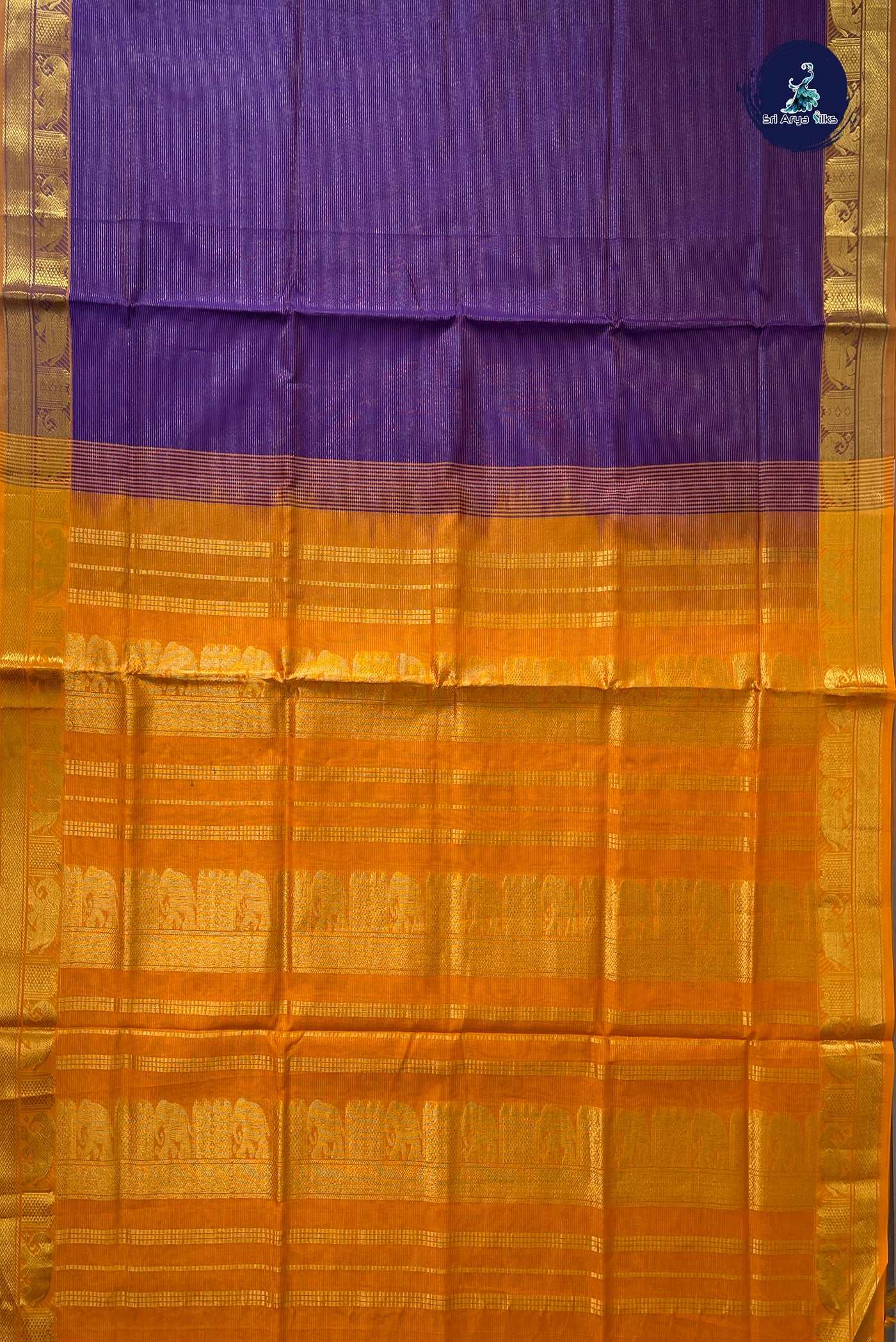 Violet Half Pure Silk Cotton Saree With Vaira Oosi Pattern