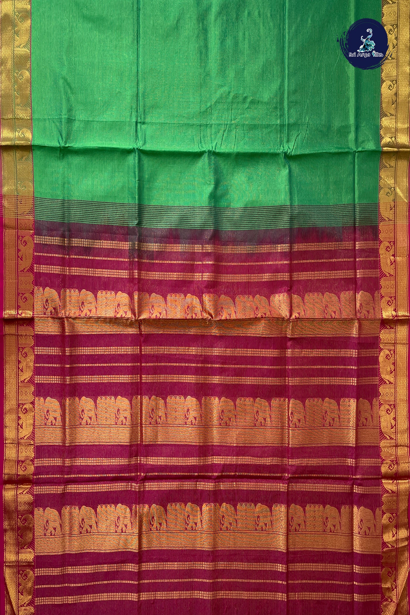 Green Half Pure Silk Cotton Saree With Vaira Oosi Pattern