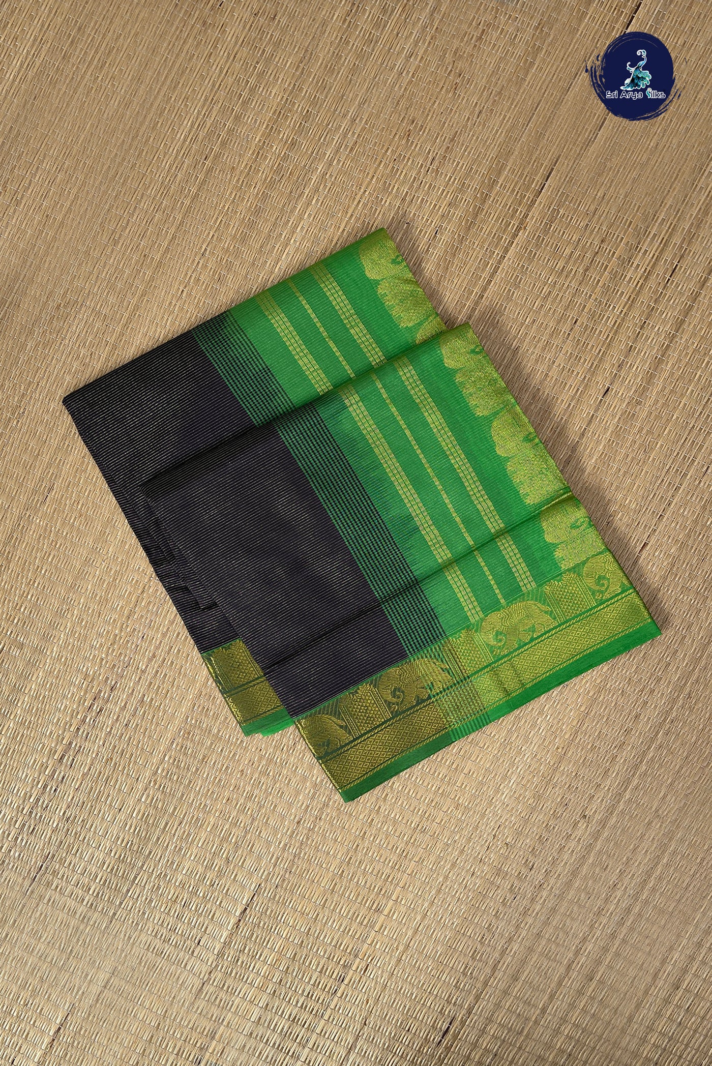 Black Half Pure Silk Cotton Saree With Vaira Oosi Pattern