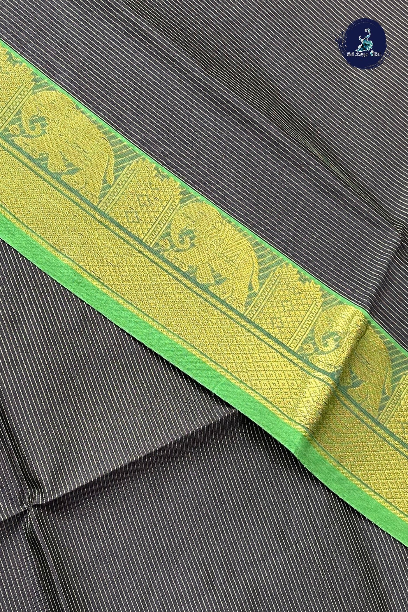 Black Half Pure Silk Cotton Saree With Vaira Oosi Pattern
