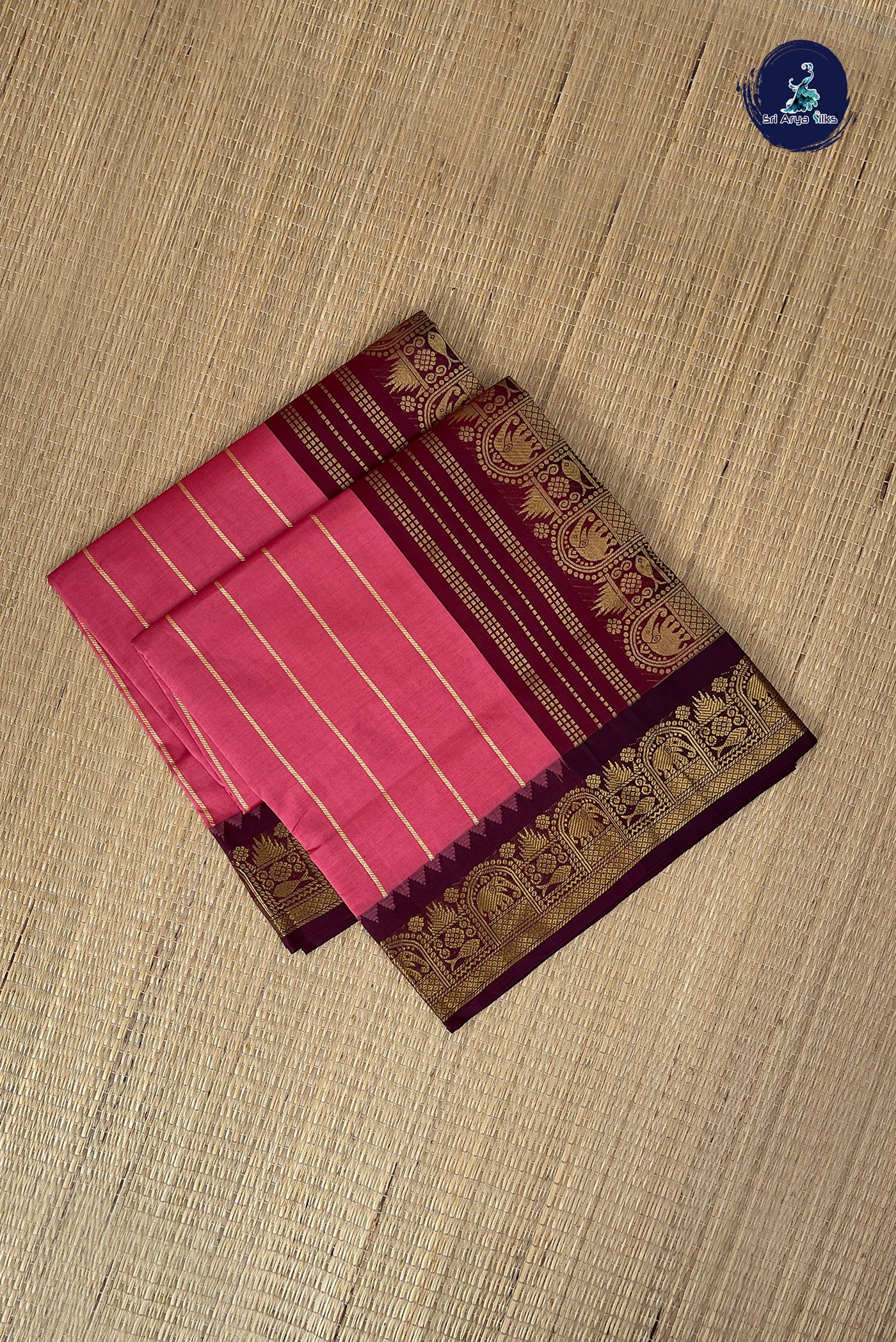 Caramel Shade Half Pure Silk Cotton Saree With Stripes Pattern