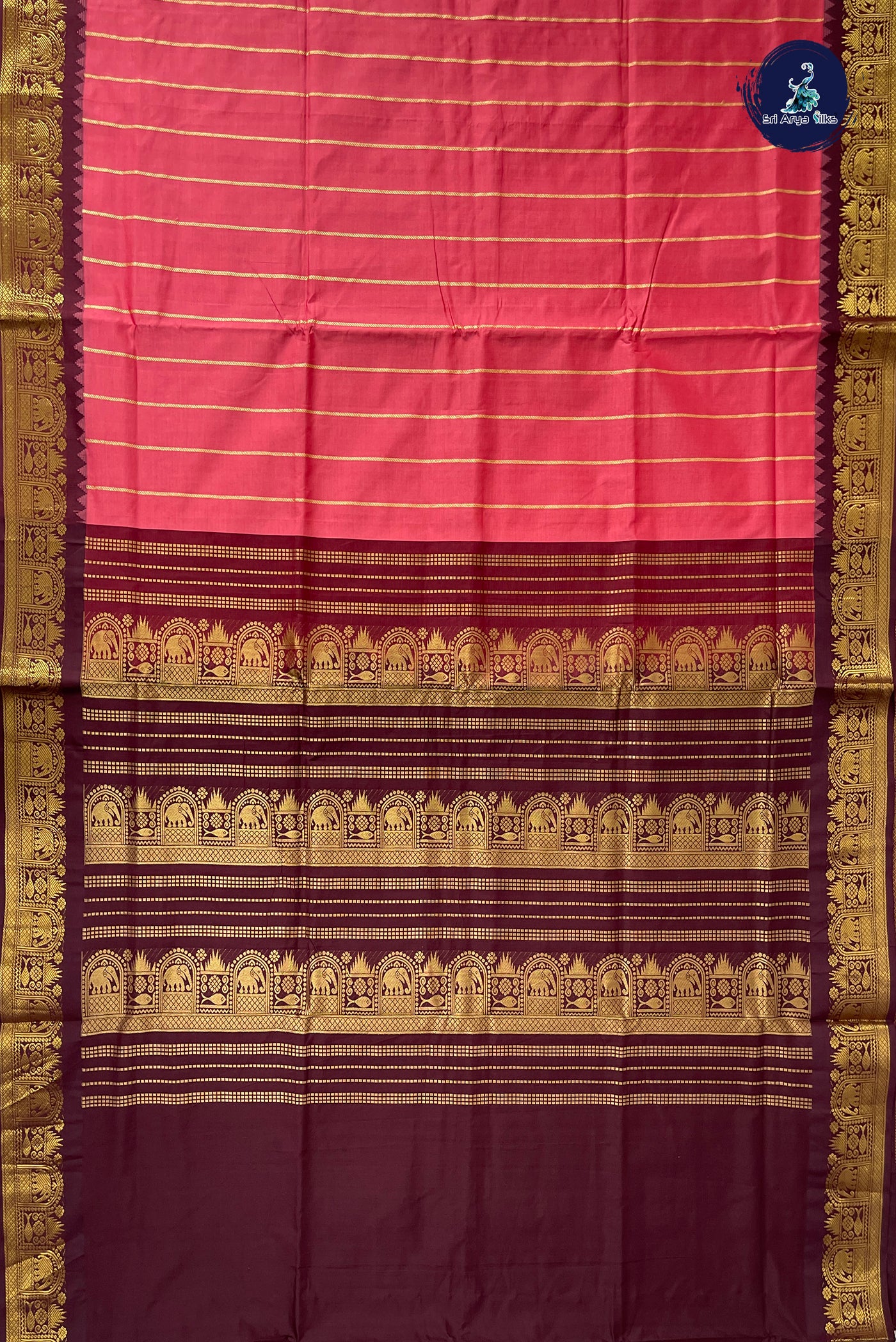 Caramel Shade Half Pure Silk Cotton Saree With Stripes Pattern