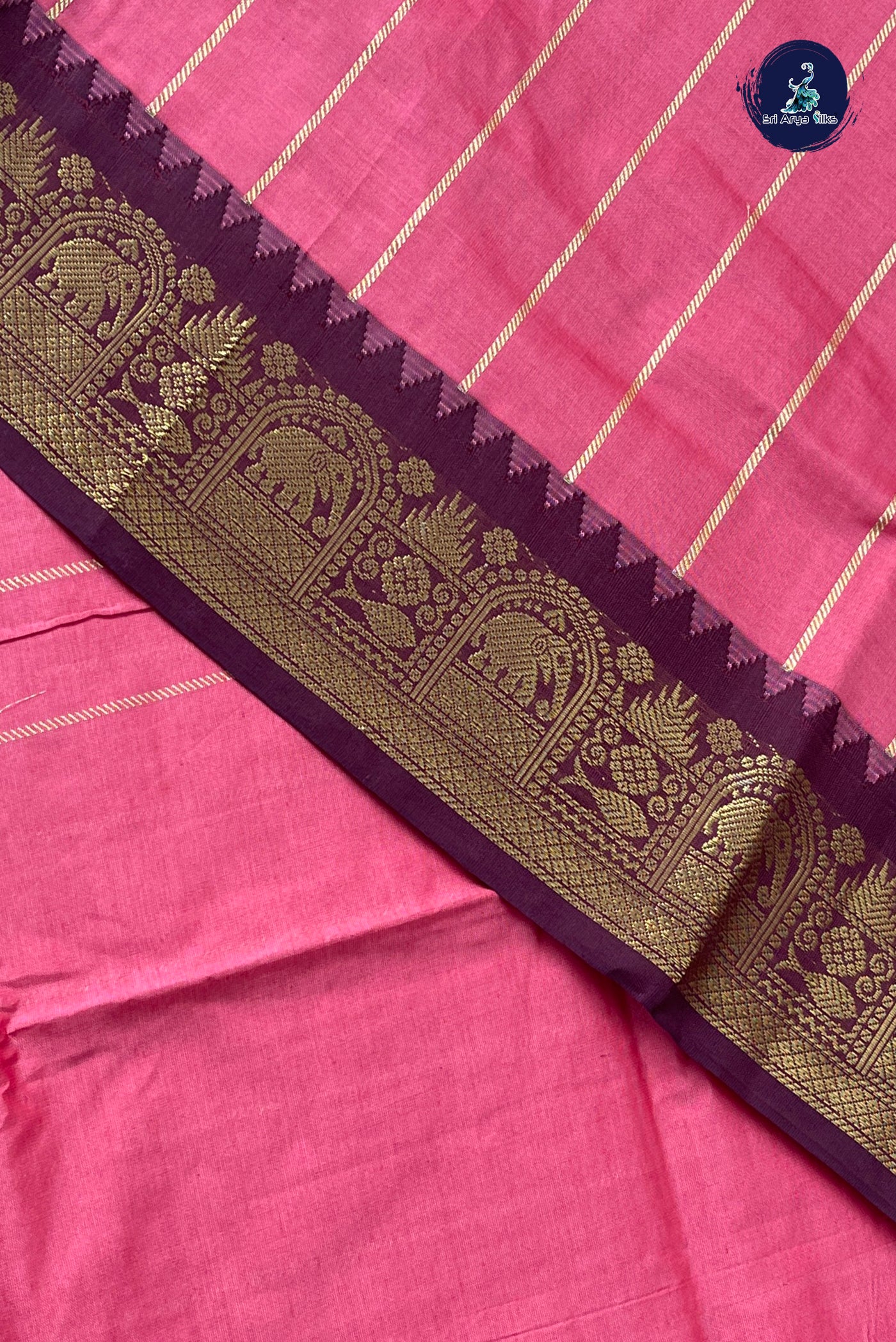 Caramel Shade Half Pure Silk Cotton Saree With Stripes Pattern