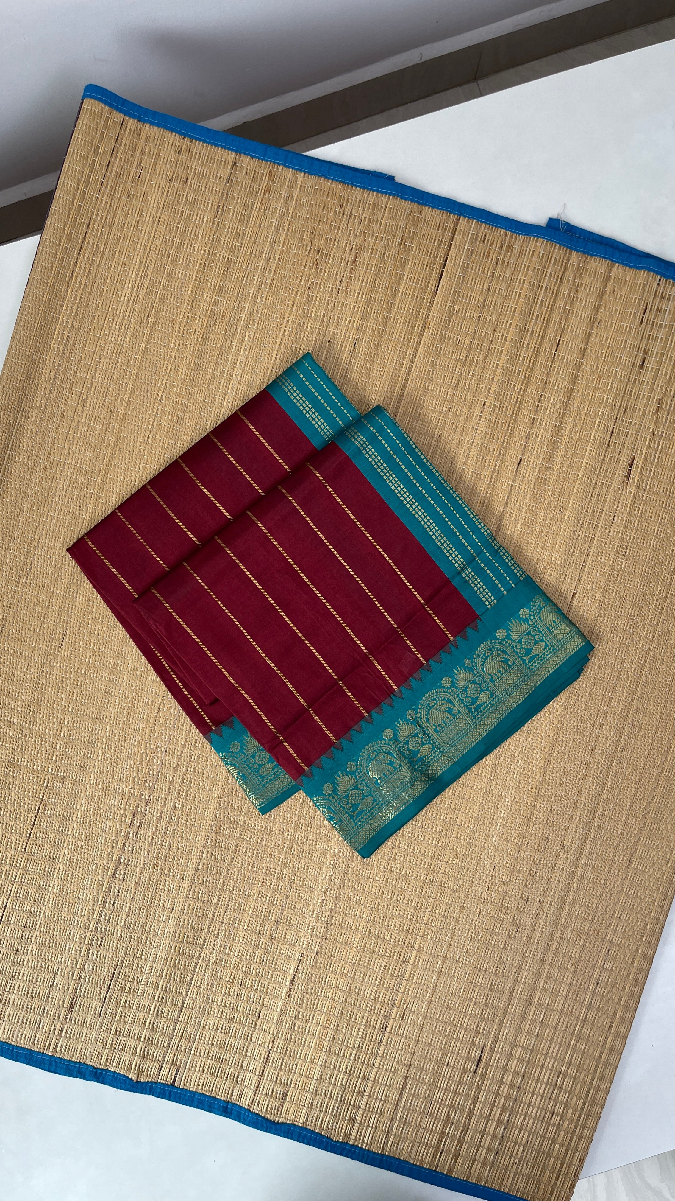 Brown Half Pure Silk Cotton Saree With Stripes Pattern
