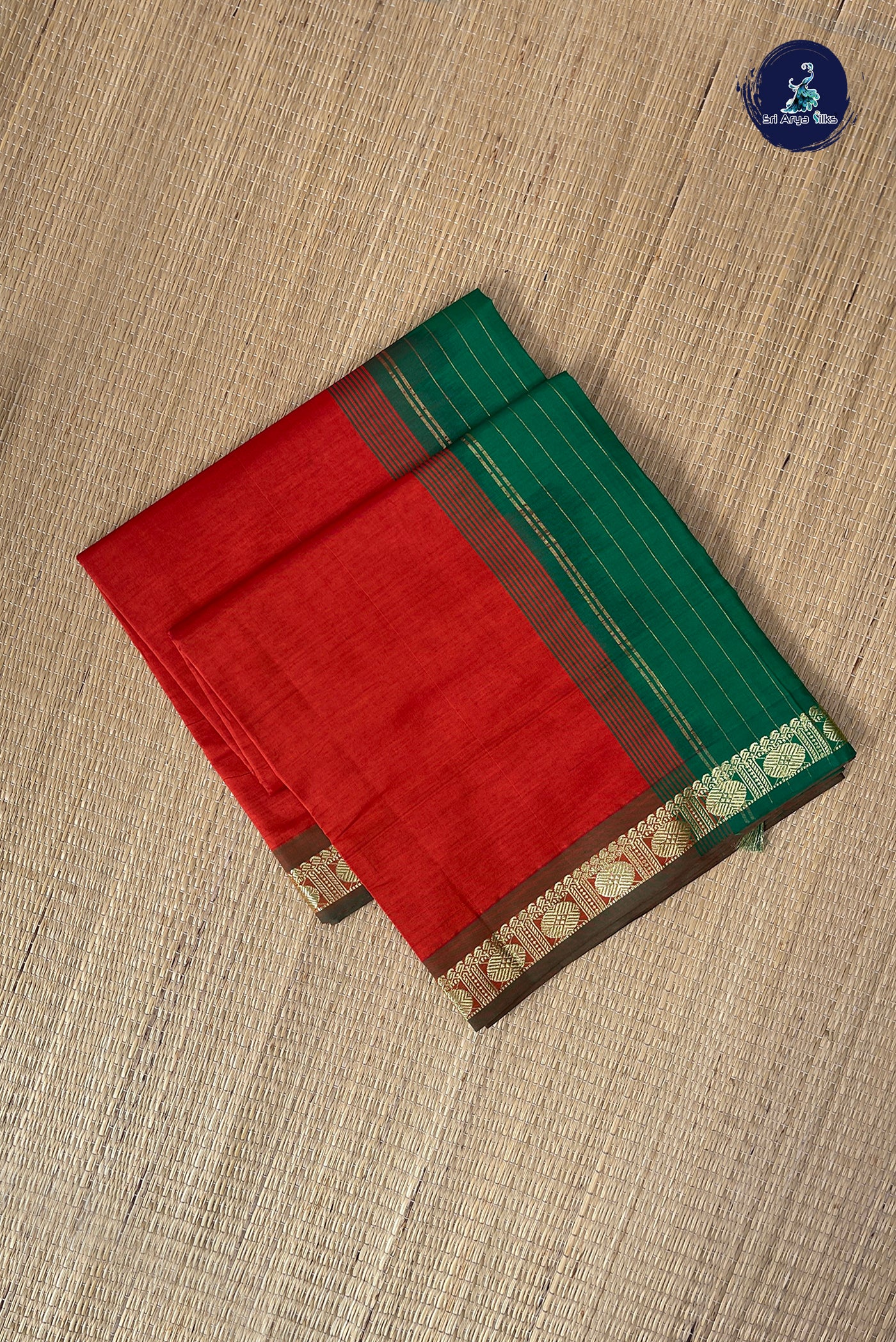 Orange Half Pure Silk Cotton Saree With Plain Pattern