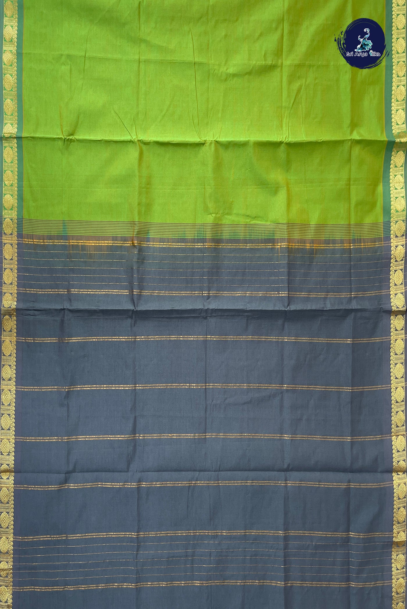 Light Green Half Pure Silk Cotton Saree With Plain Pattern
