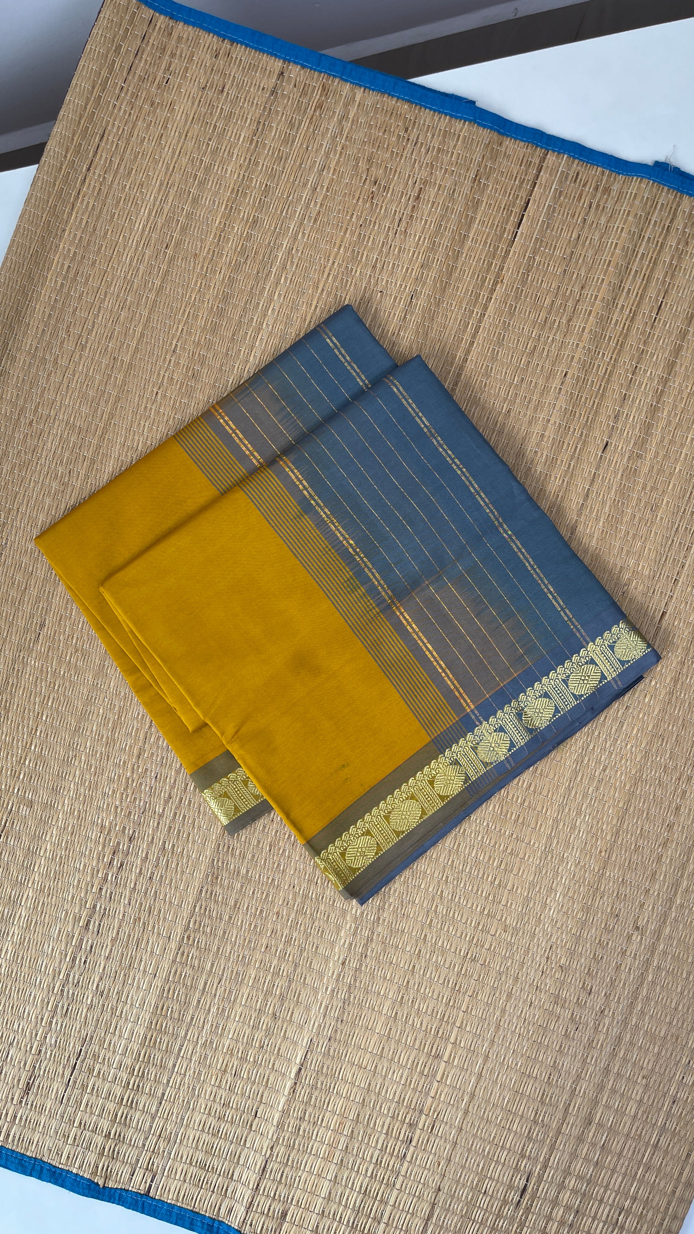 Mustard Yellow Half Pure Silk Cotton Saree With Plain Pattern