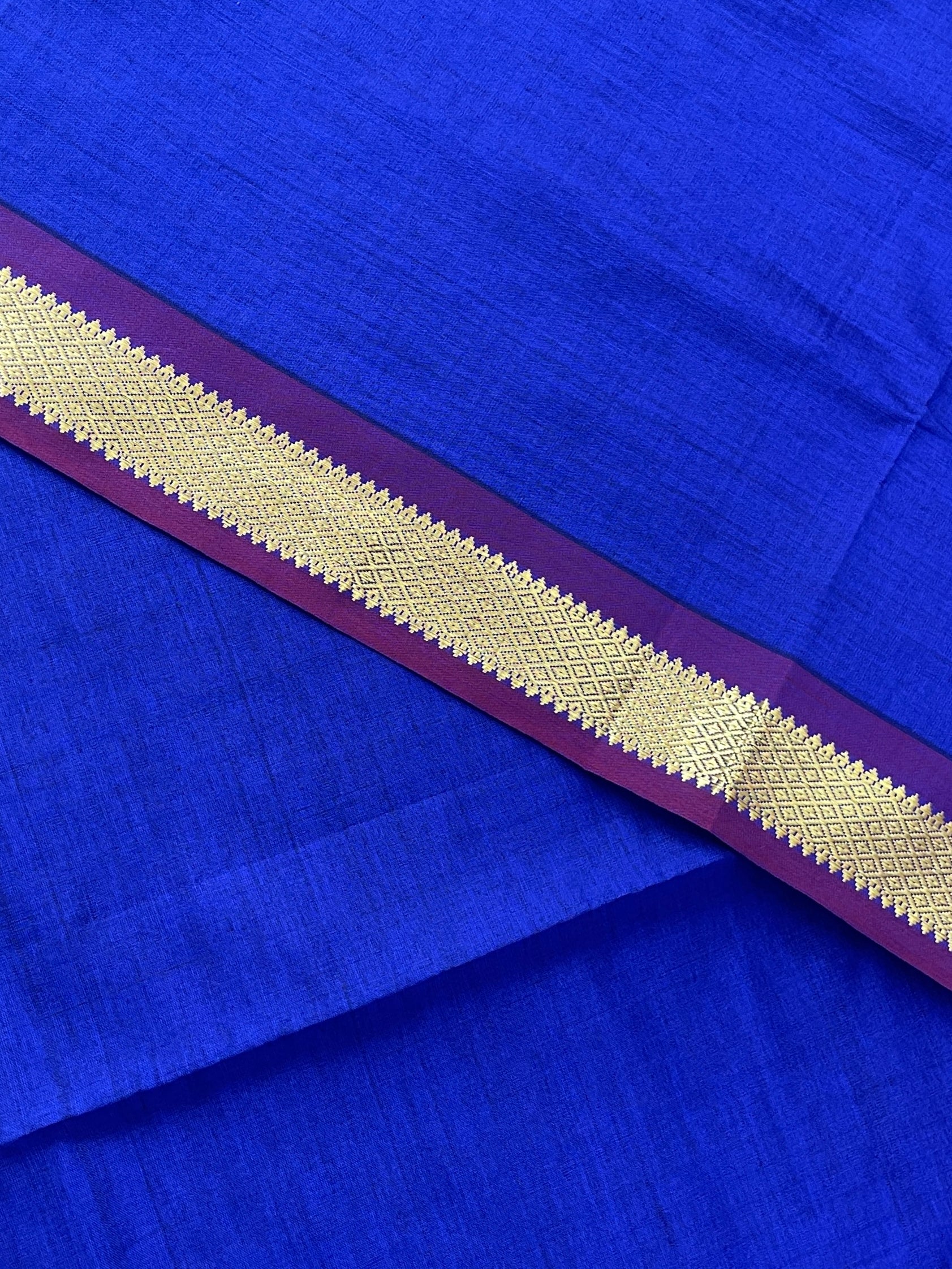 Dark Blue Half Pure Silk Cotton Saree With Plain Pattern
