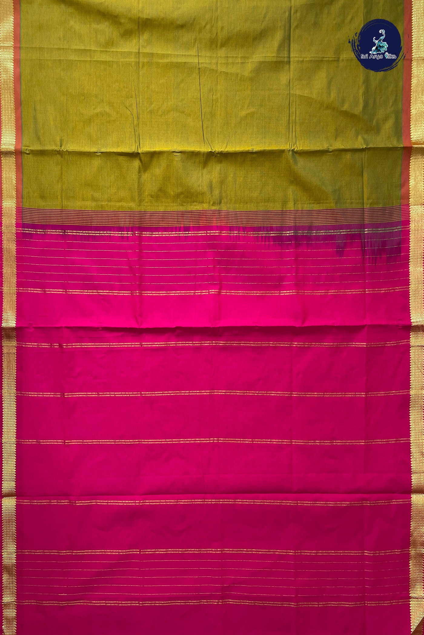 Mehendi Green Half Pure Silk Cotton Saree With Plain Pattern