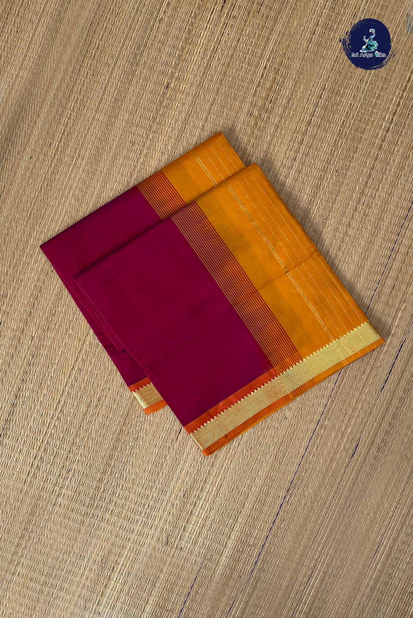 Maroon Half Pure Silk Cotton Saree With Plain Pattern