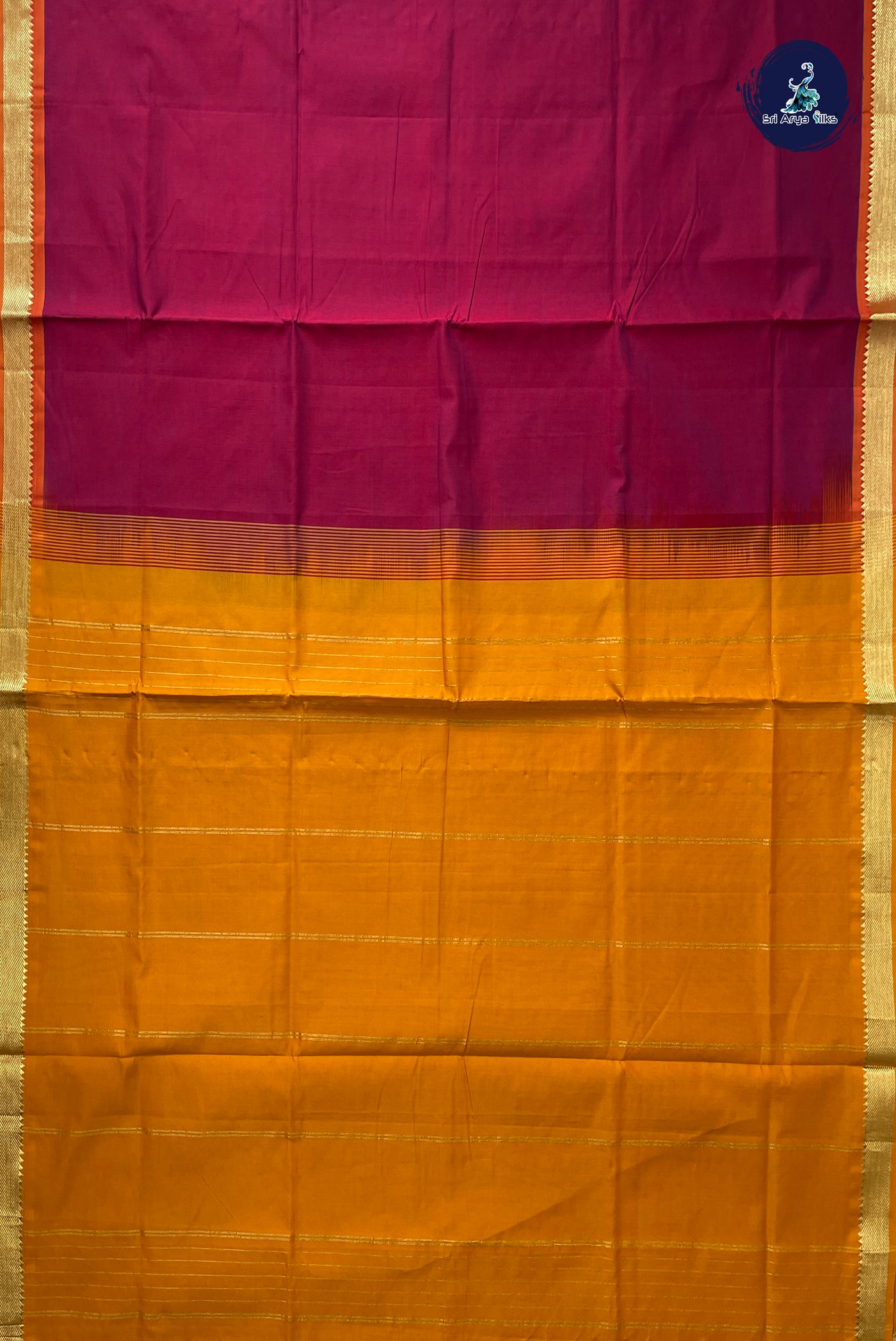 Maroon Half Pure Silk Cotton Saree With Plain Pattern