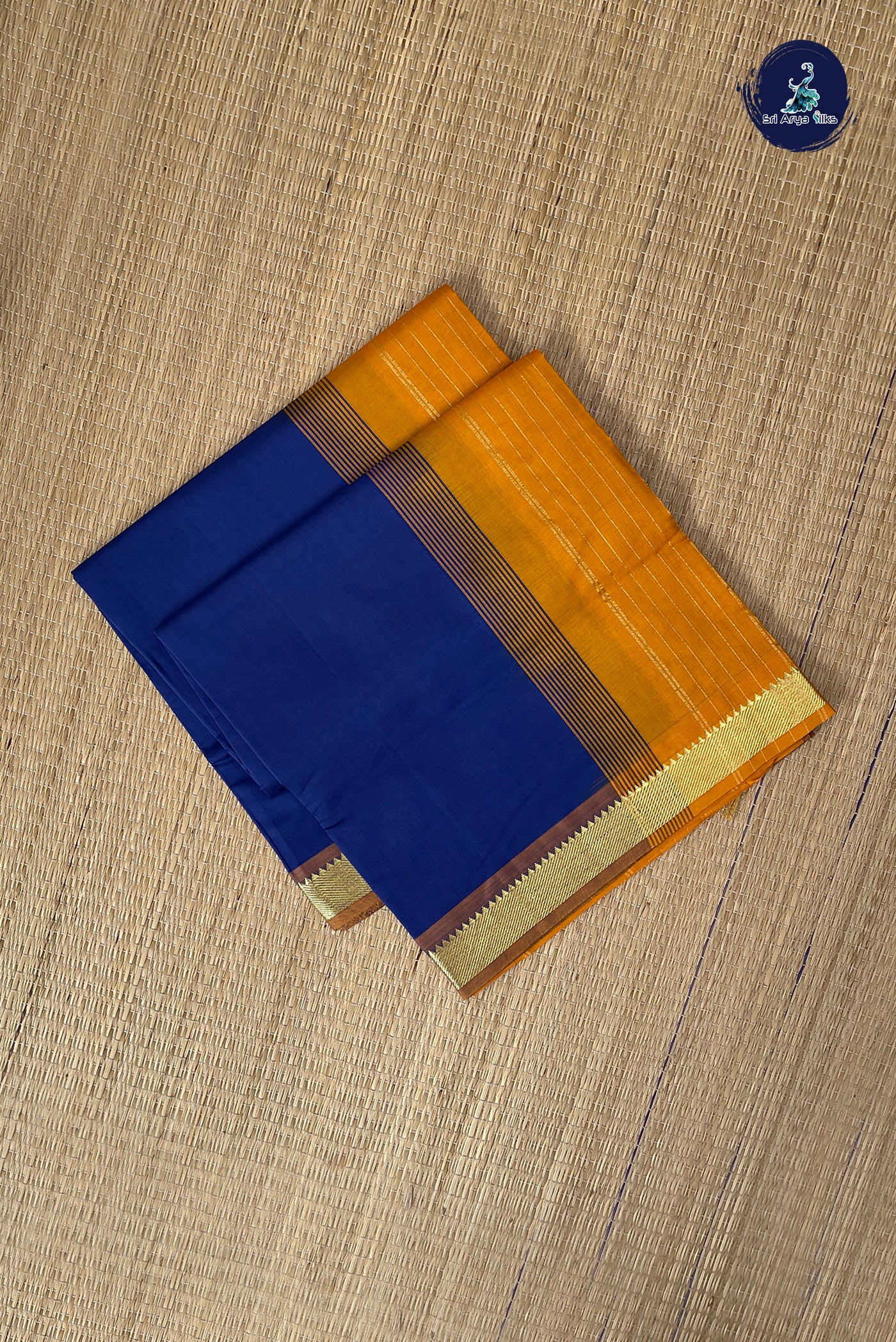 Blue Half Pure Silk Cotton Saree With Plain Pattern