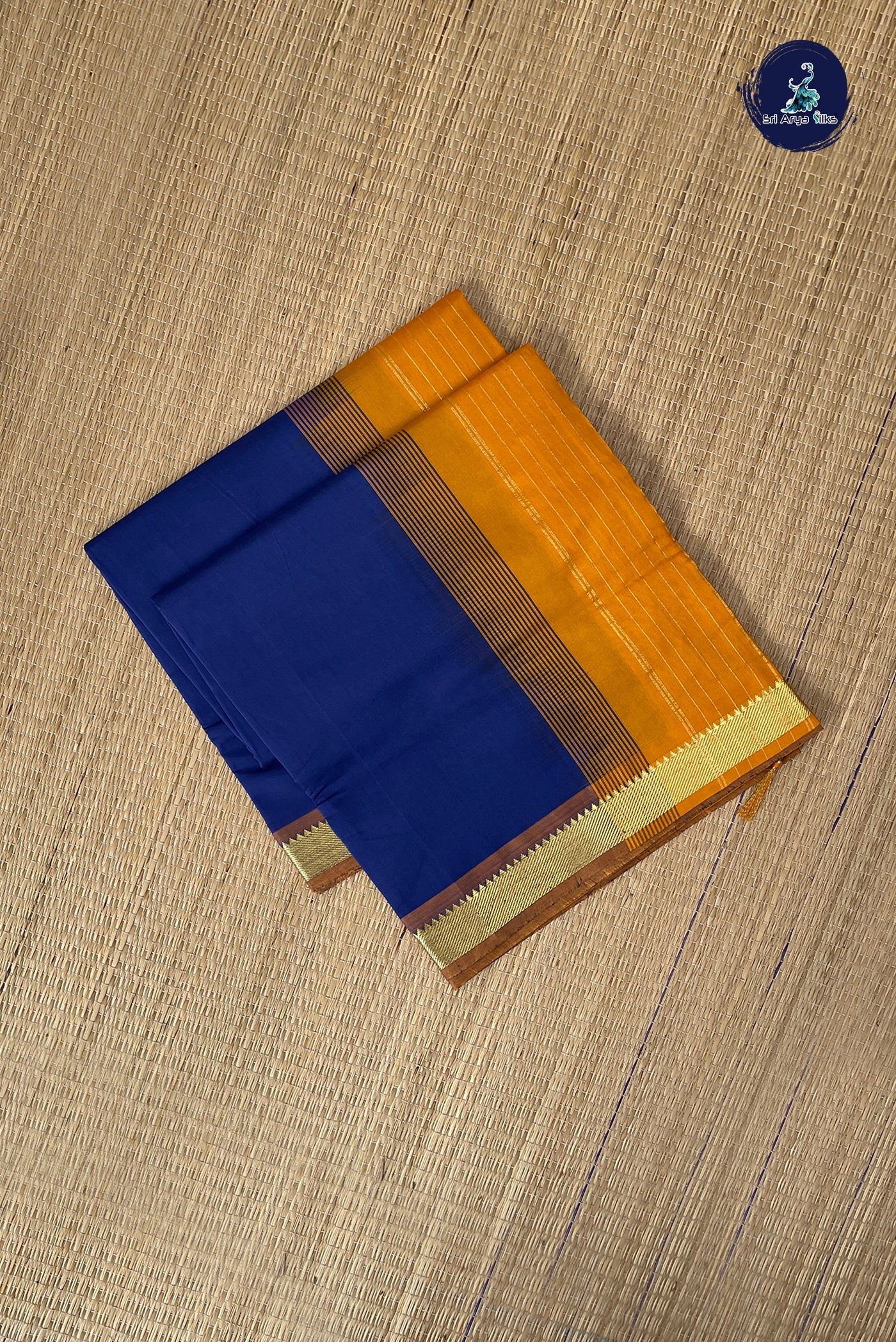 Blue Half Pure Silk Cotton Saree With Plain Pattern
