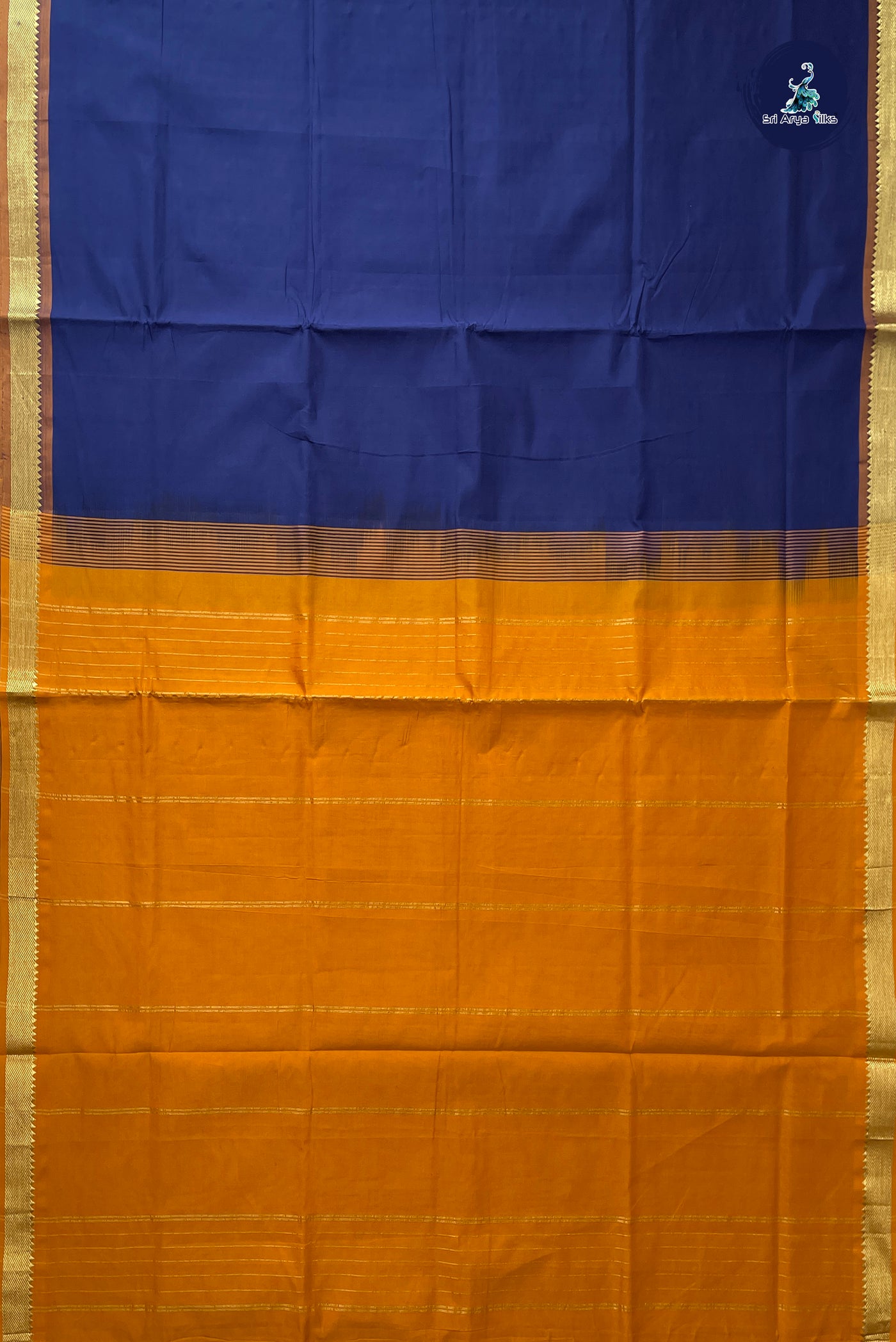 Blue Half Pure Silk Cotton Saree With Plain Pattern
