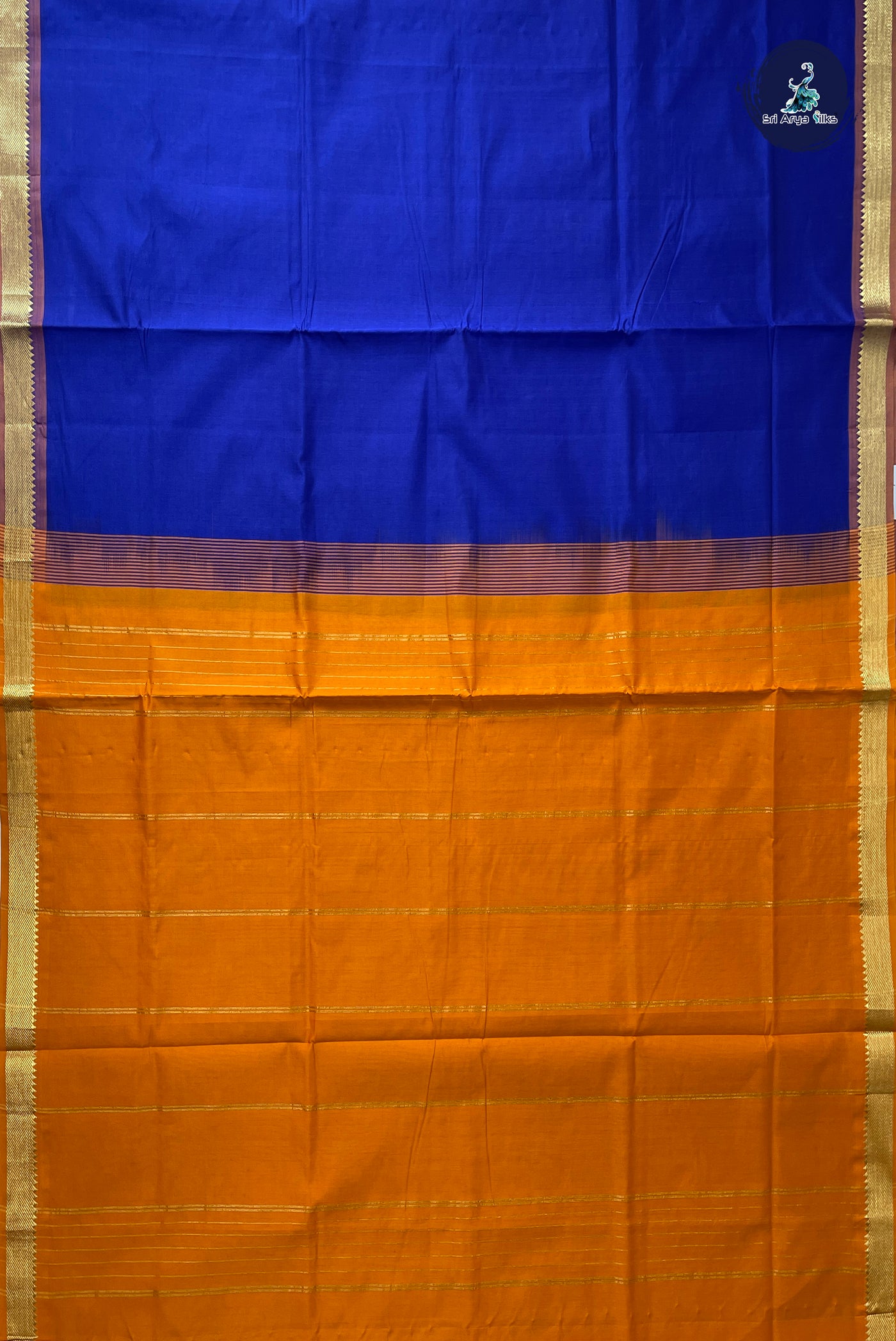 Ink Blue Half Pure Silk Cotton Saree With Plain Pattern