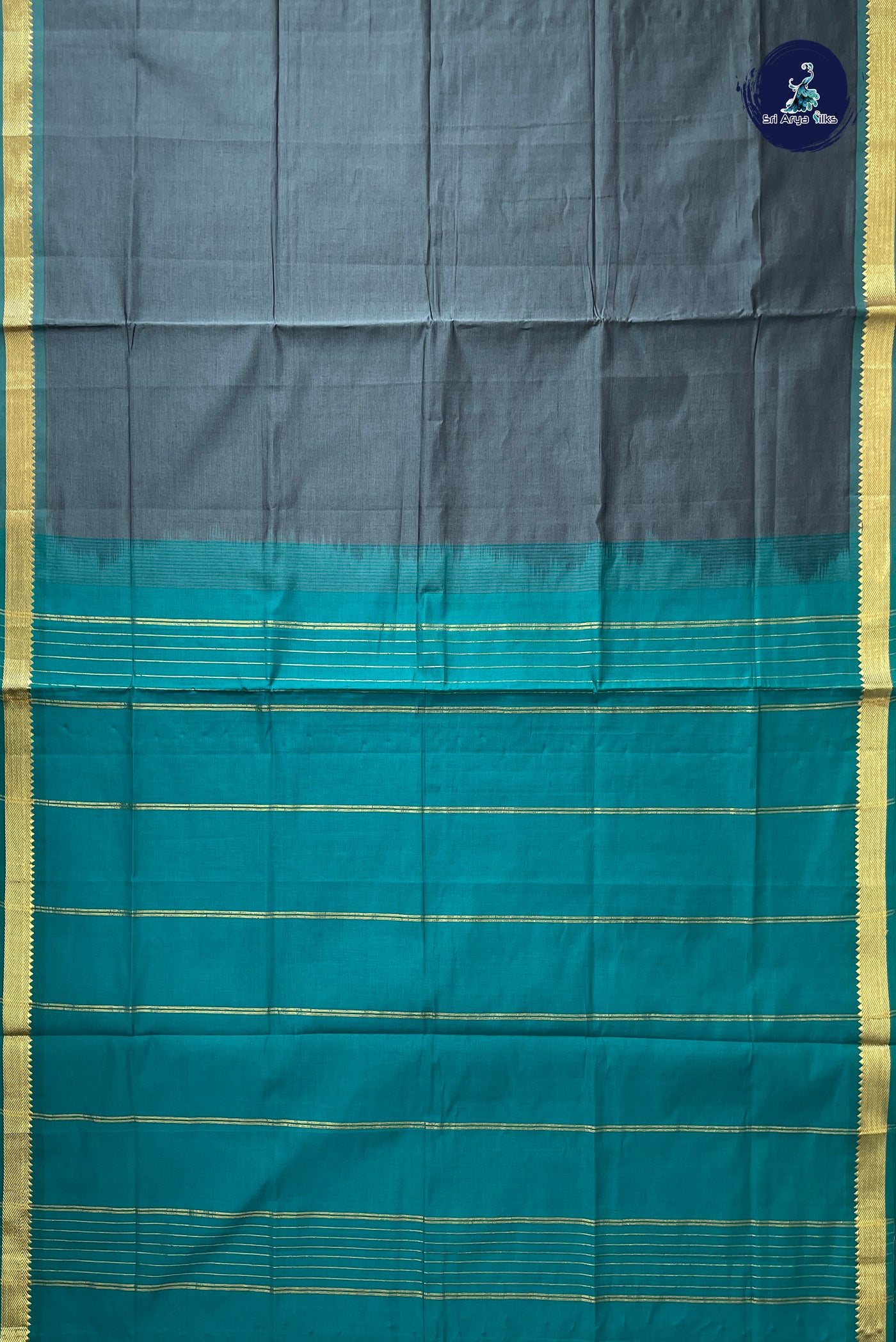 Grey Half Pure Silk Cotton Saree With Plain Pattern