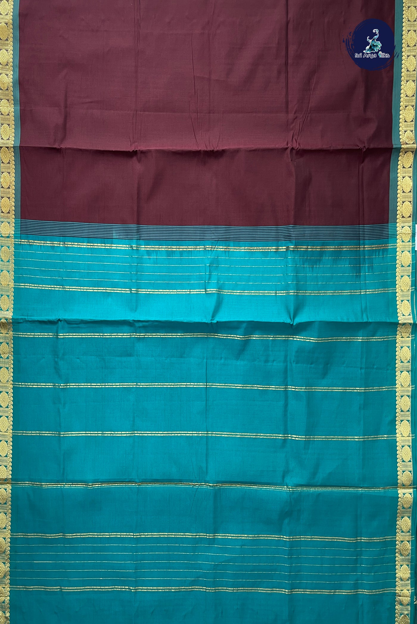 Coffee Brown Half Pure Silk Cotton Saree With Plain Pattern